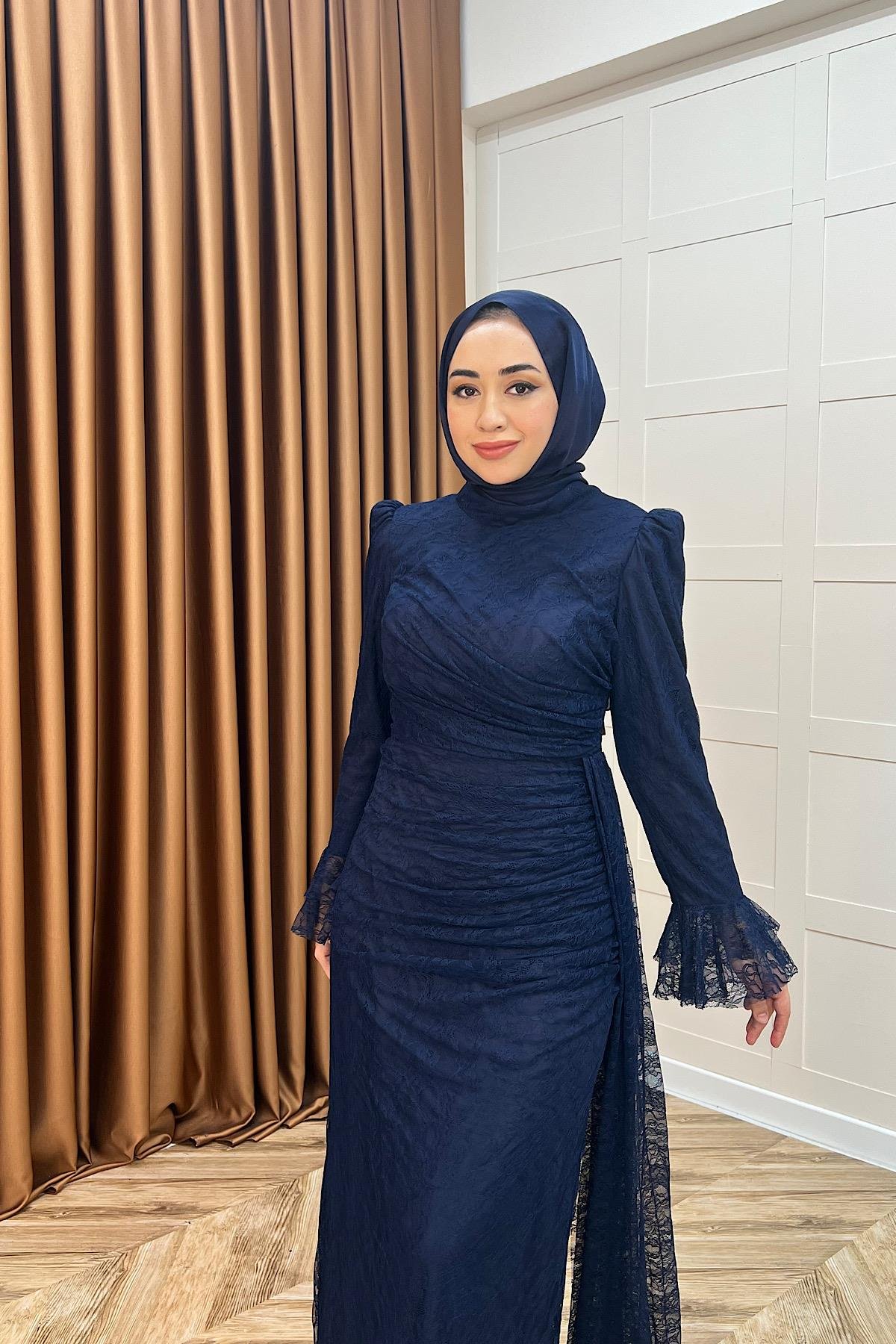 Serena Dantel Balık Abiye Lacivert