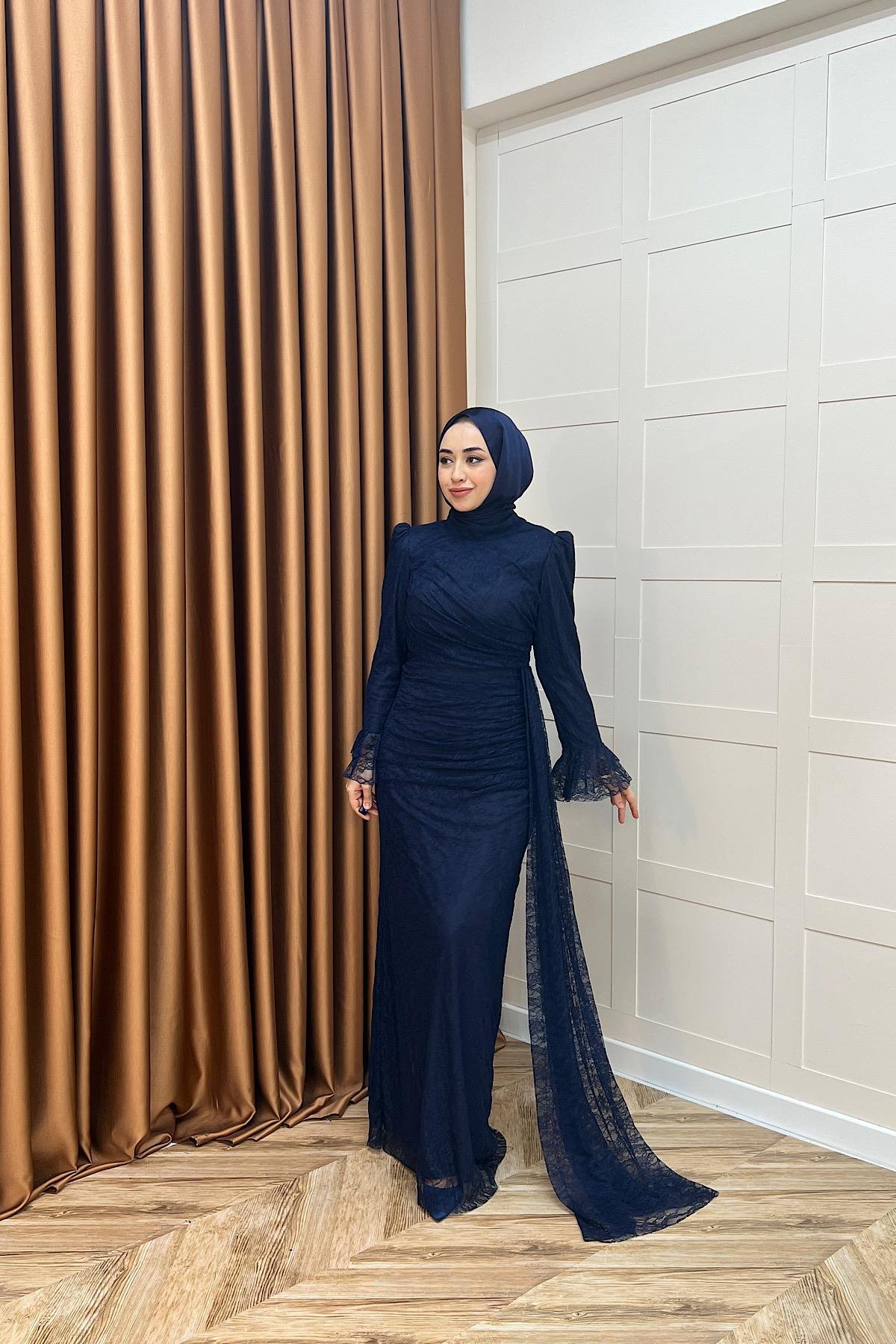 Serena Dantel Balık Abiye Lacivert