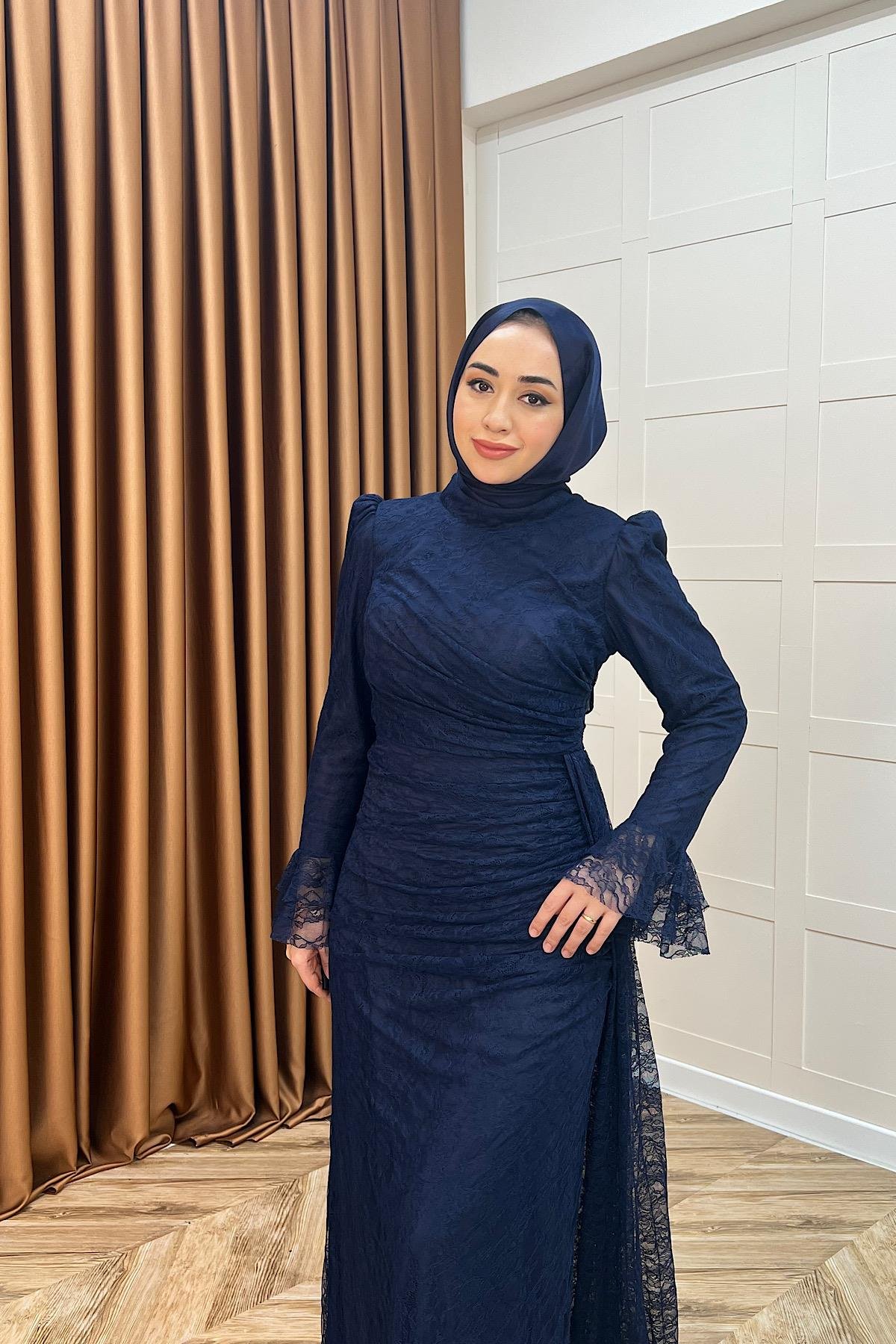 Serena Dantel Balık Abiye Lacivert