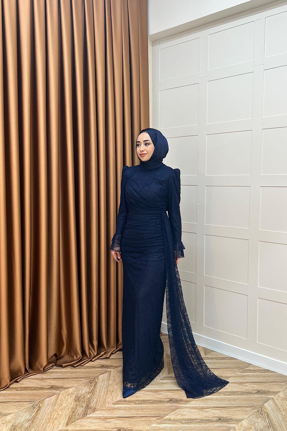 Serena Dantel Balık Abiye Lacivert