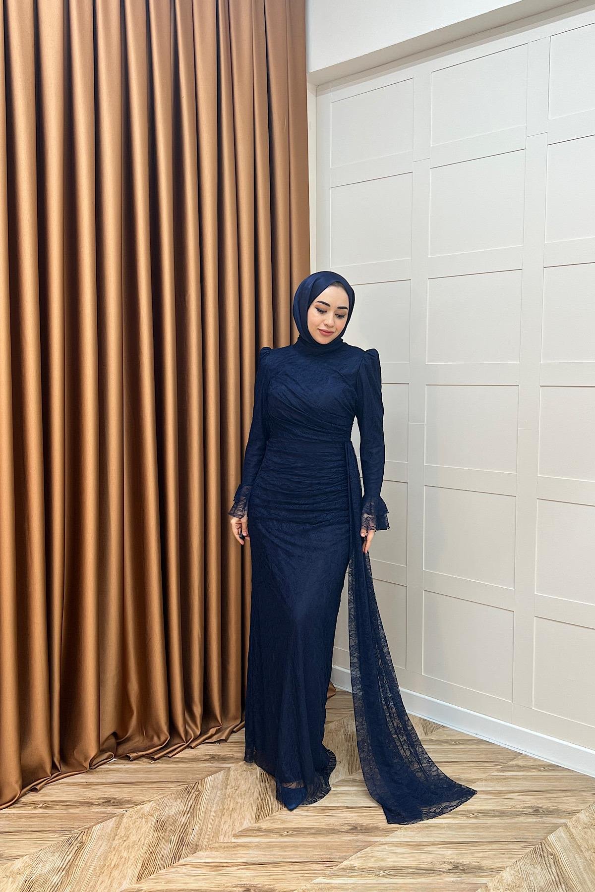 Serena Dantel Balık Abiye Lacivert