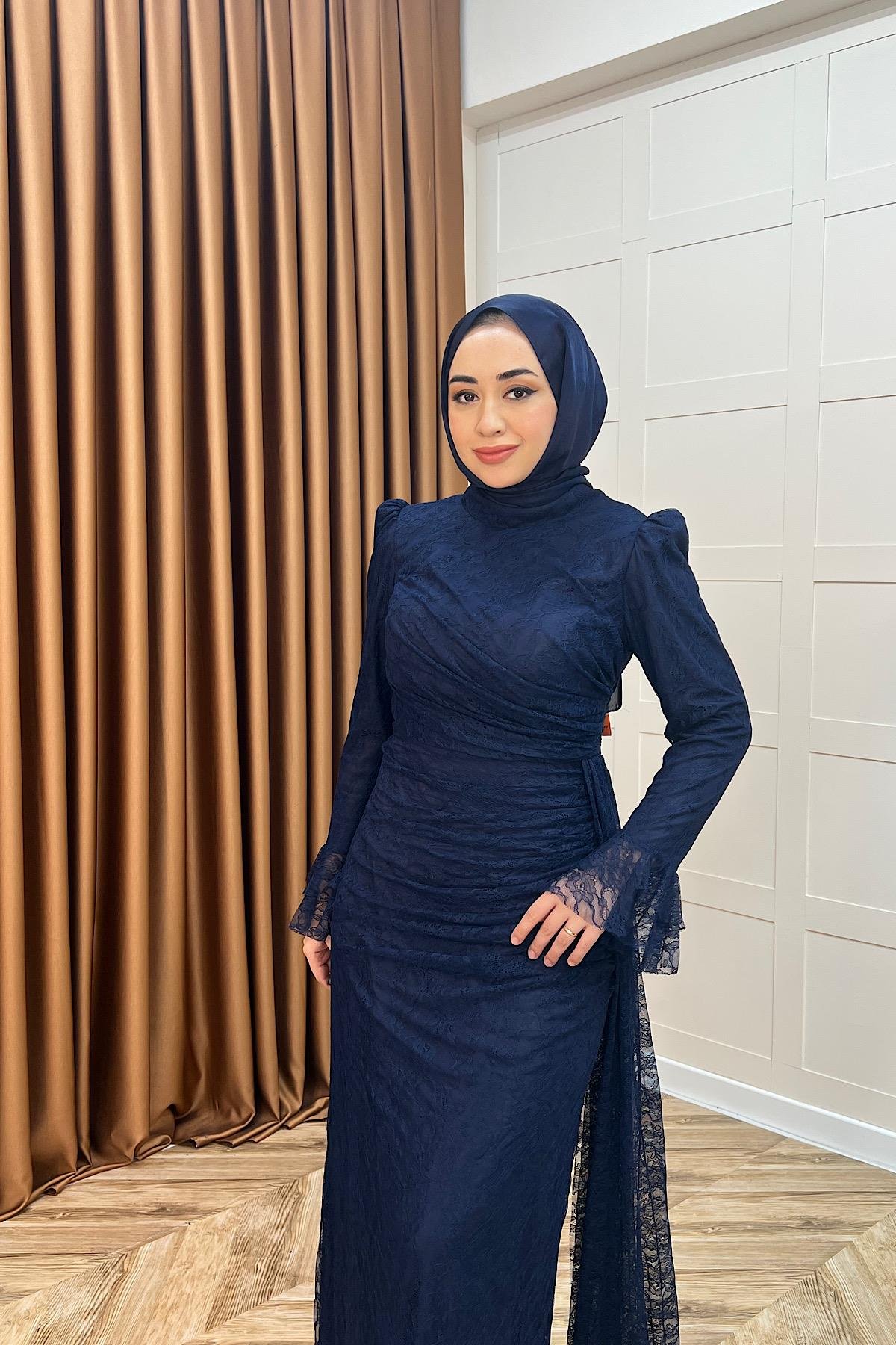 Serena Dantel Balık Abiye Lacivert