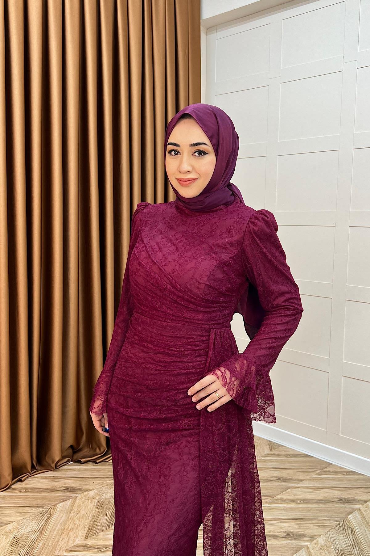 Serena Dantel Balık Abiye Mürdüm