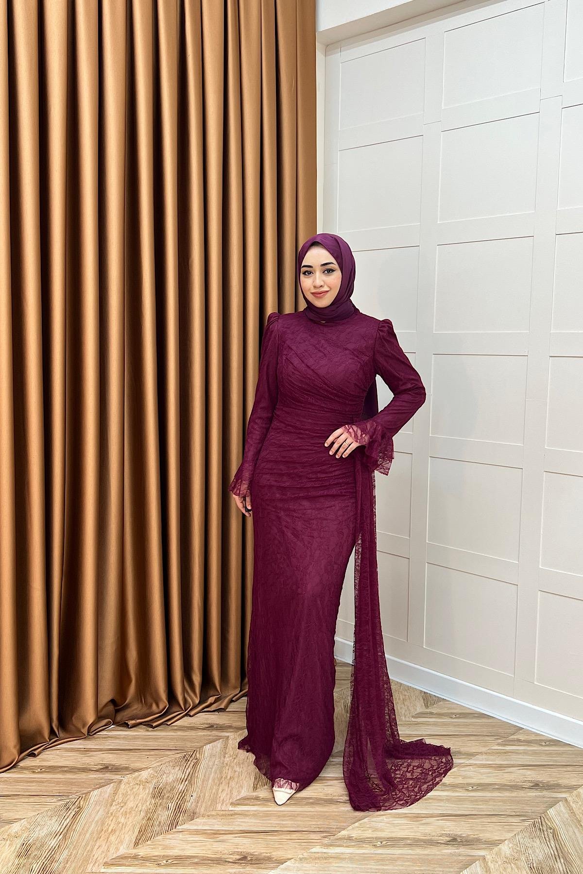 Serena Dantel Balık Abiye Mürdüm