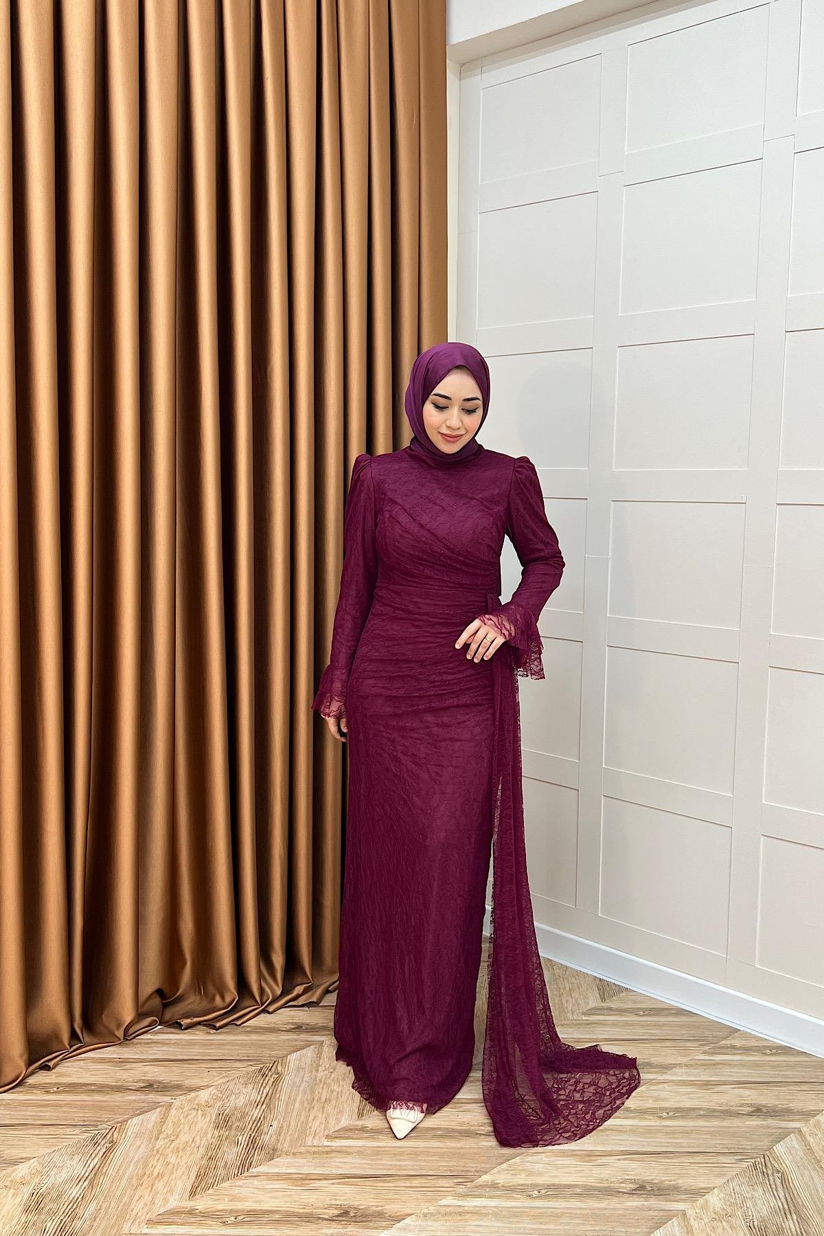 Serena Dantel Balık Abiye Mürdüm