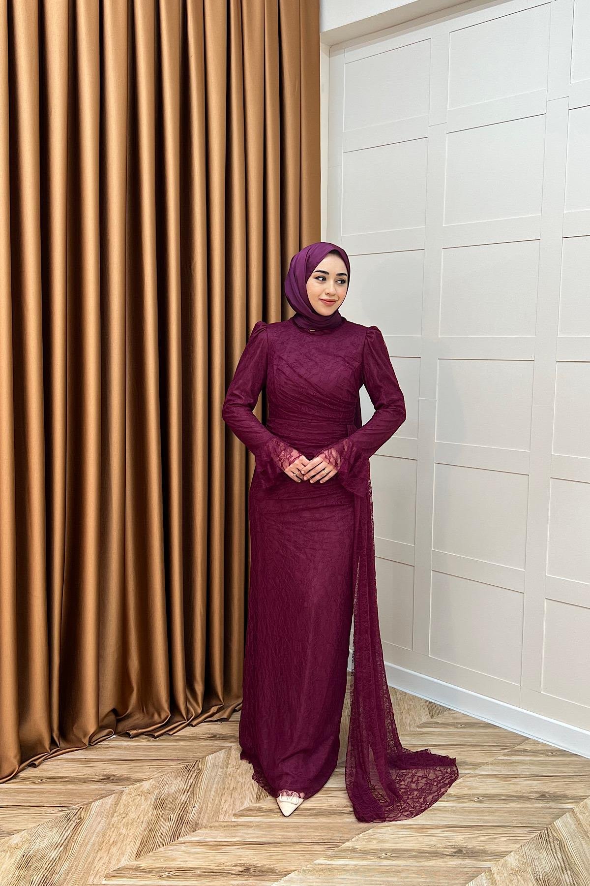 Serena Dantel Balık Abiye Mürdüm