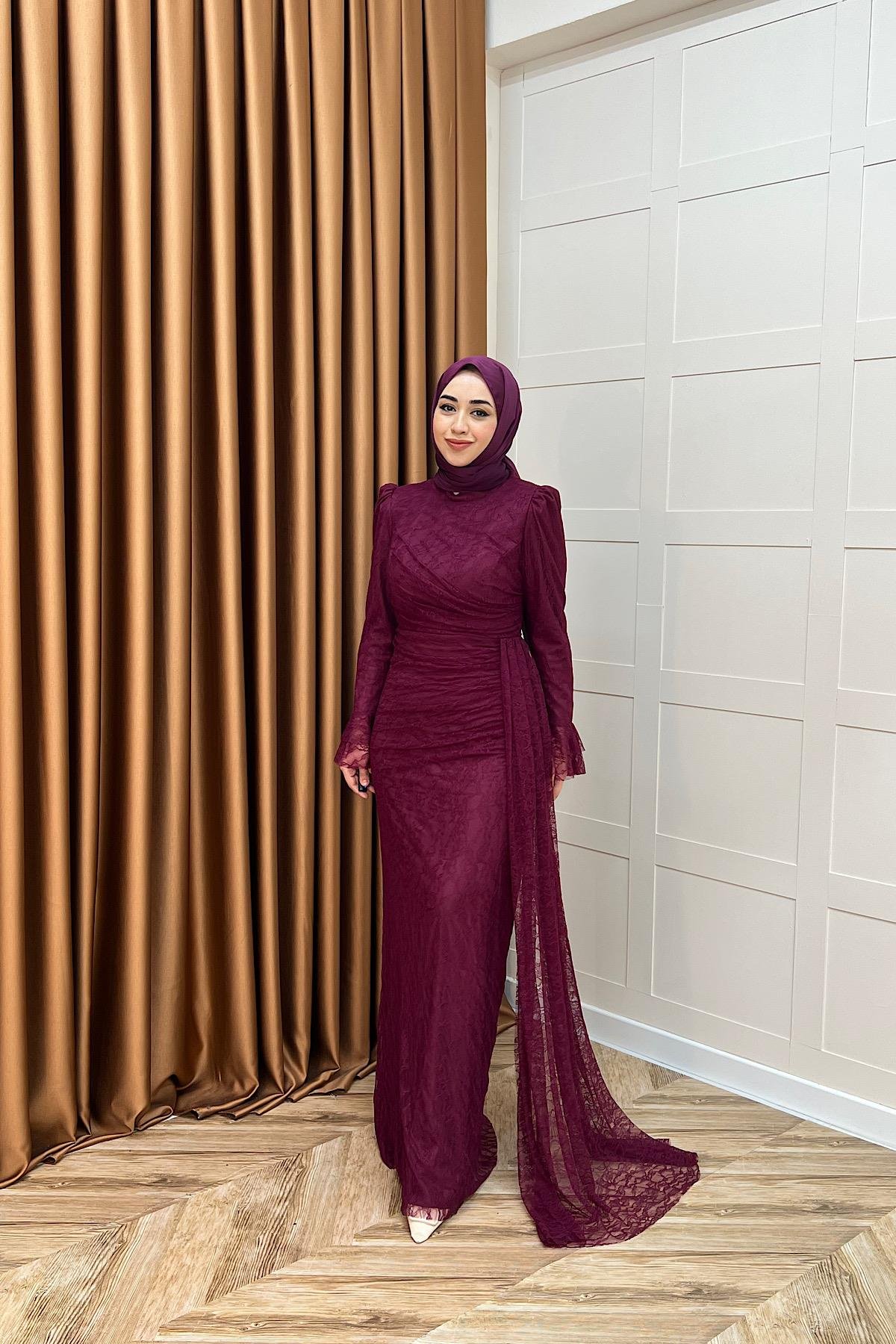 Serena Dantel Balık Abiye Mürdüm