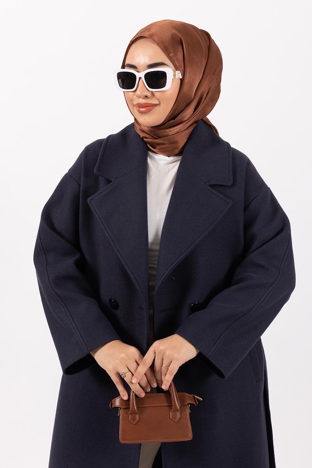 Siena Kuşaklı Uzun Kaban Lacivert