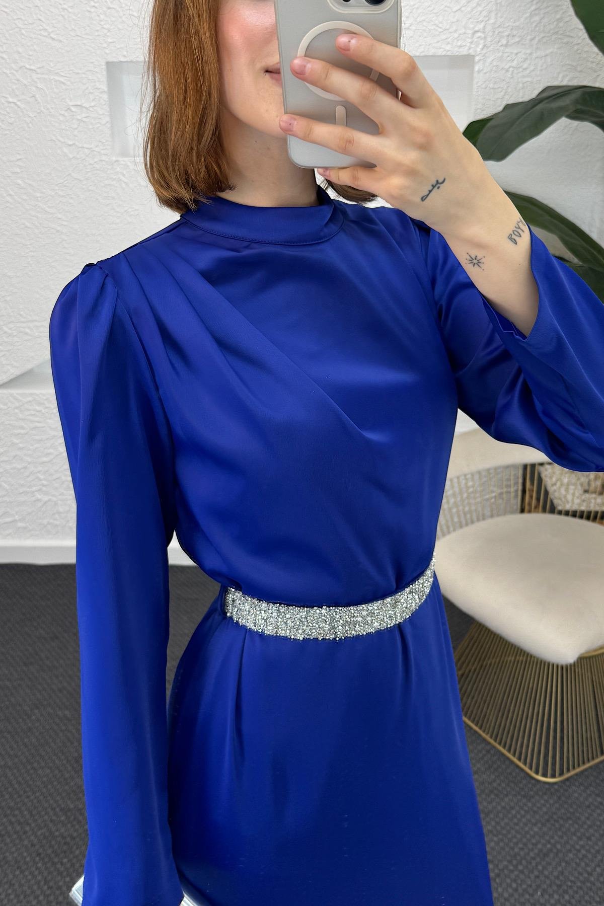 Taş Kemer Saten Abiye Saks