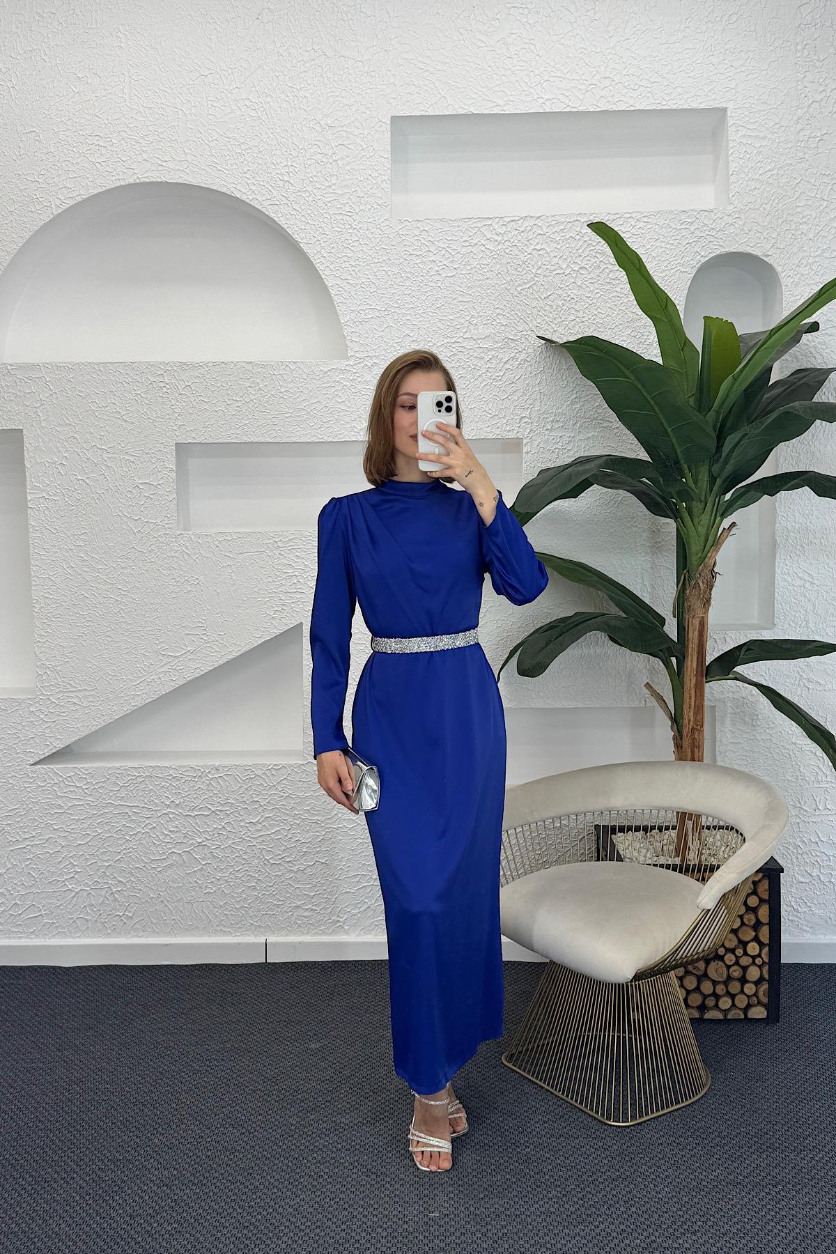 Taş Kemer Saten Abiye Saks