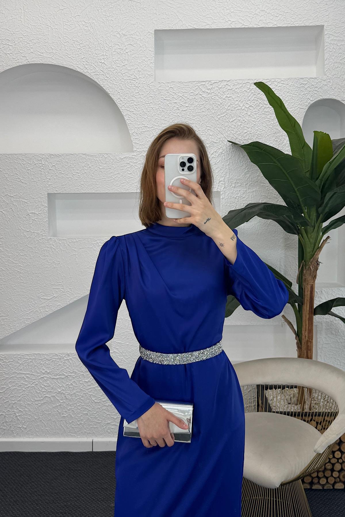 Taş Kemer Saten Abiye Saks