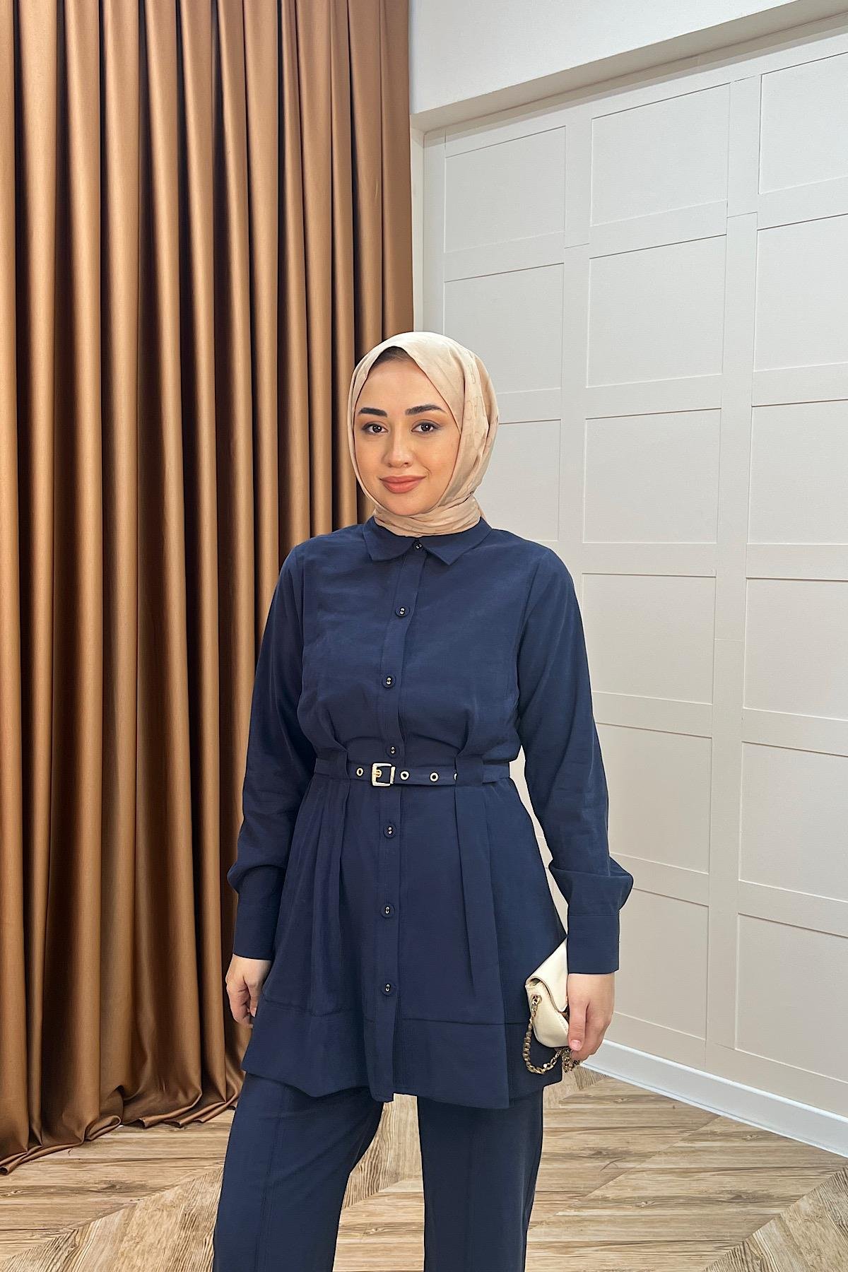 Tuana Belden Kemerli İkili Takım Lacivert