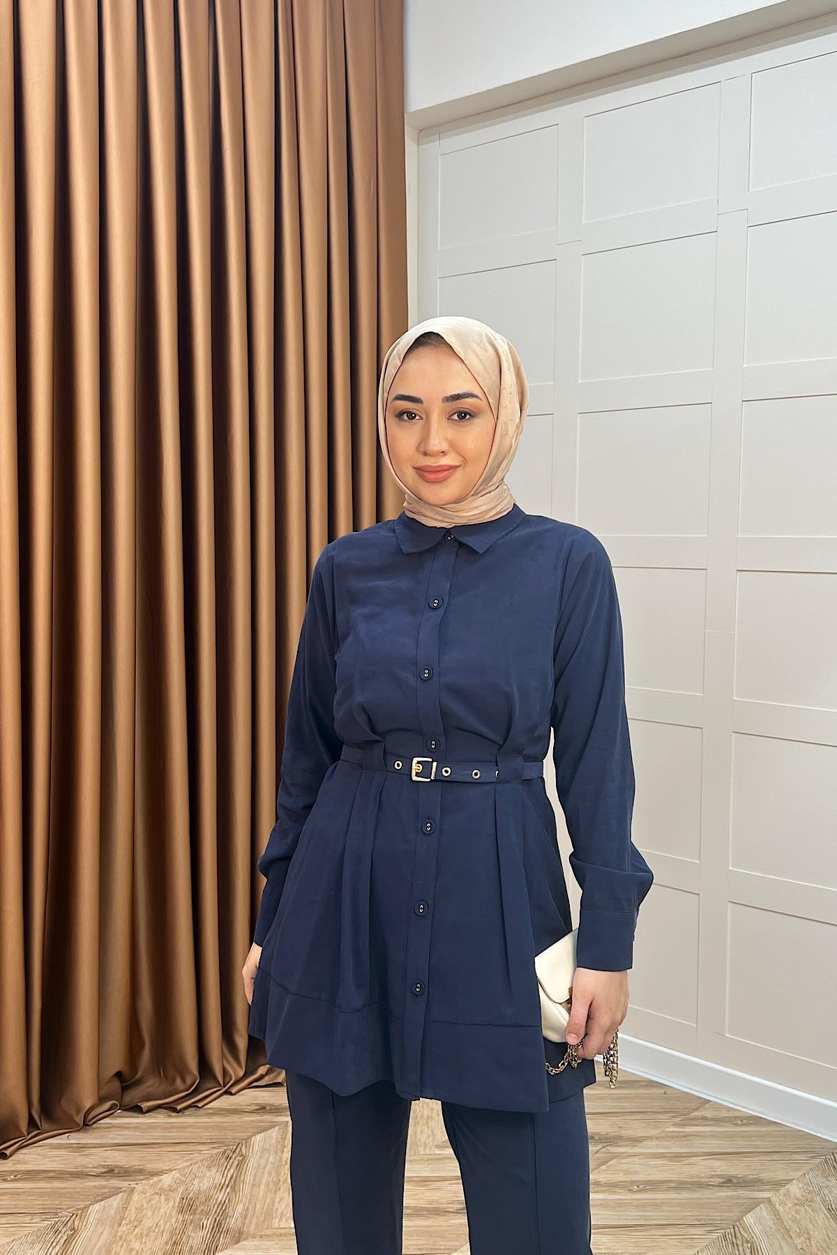 Tuana Belden Kemerli İkili Takım Lacivert