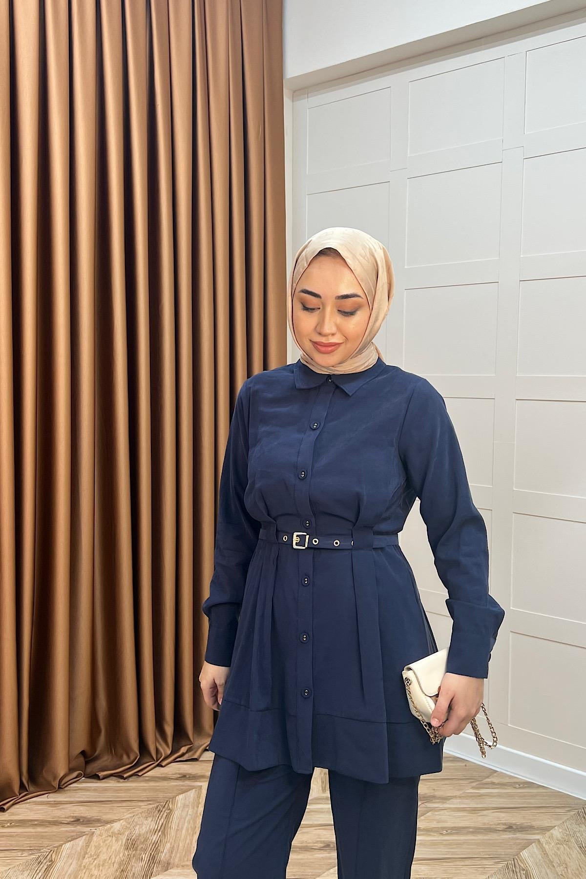 Tuana Belden Kemerli İkili Takım Lacivert