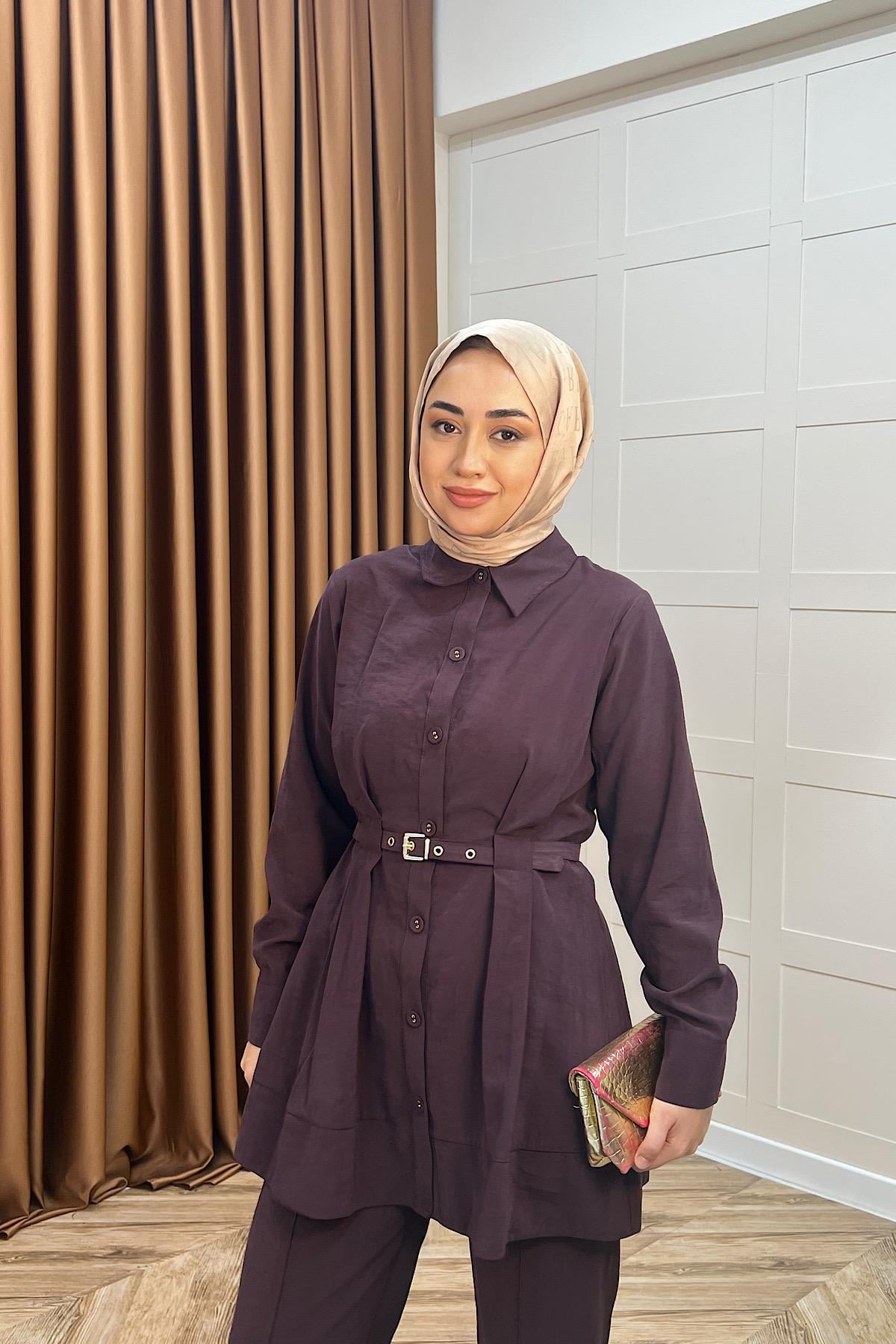 Tuana Belden Kemerli İkili Takım Mürdüm