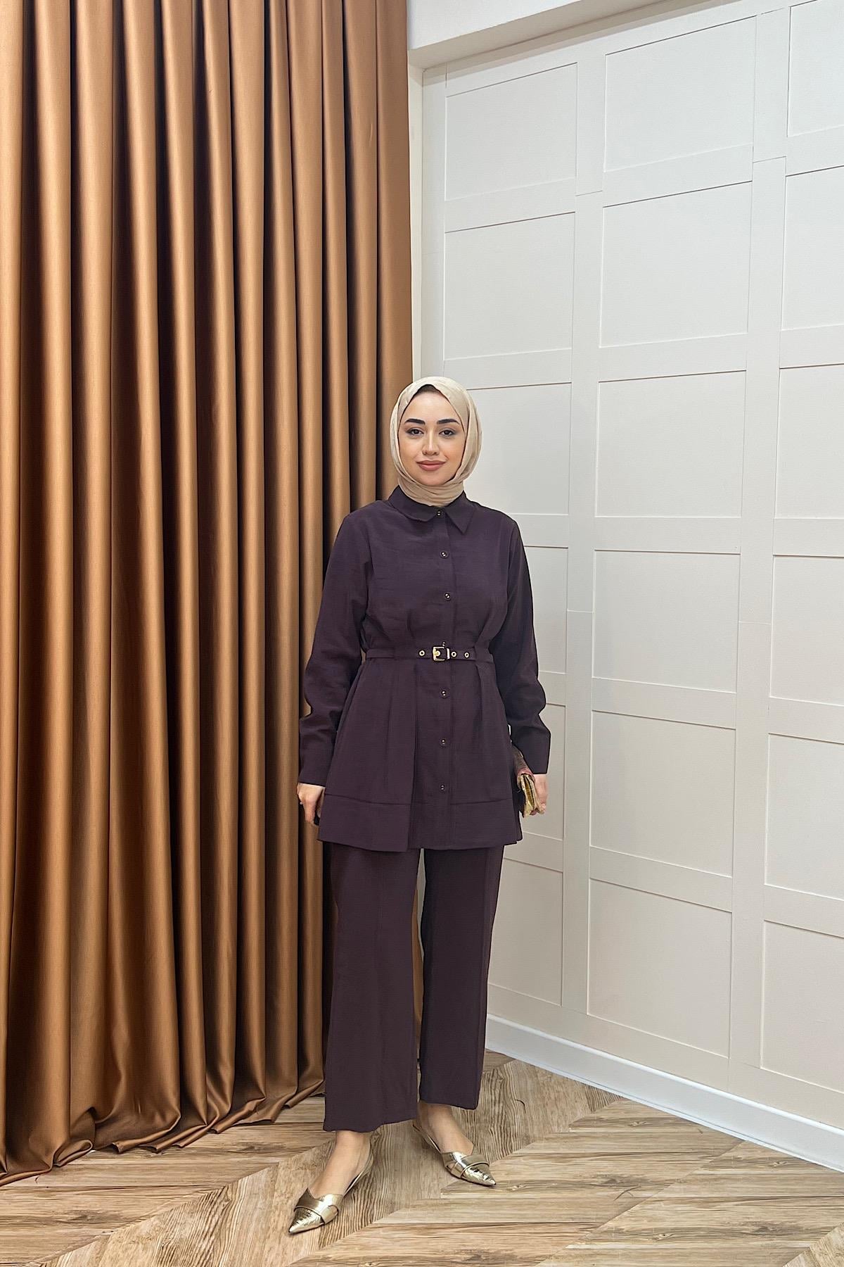 Tuana Belden Kemerli İkili Takım Mürdüm