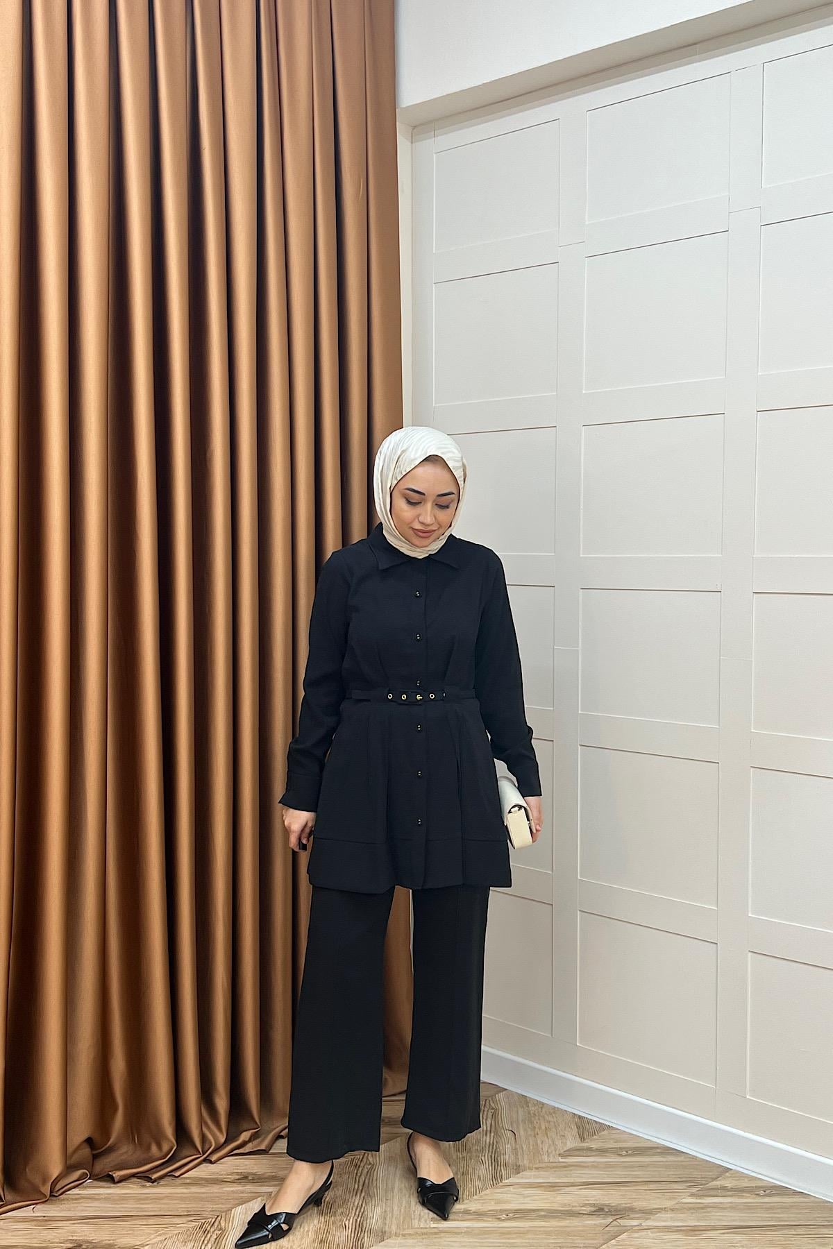 Tuana Belden Kemerli İkili Takım Siyah