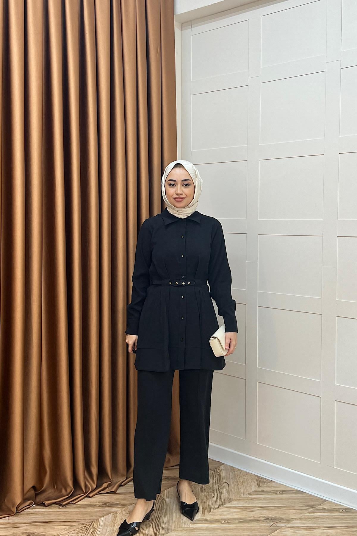 Tuana Belden Kemerli İkili Takım Siyah