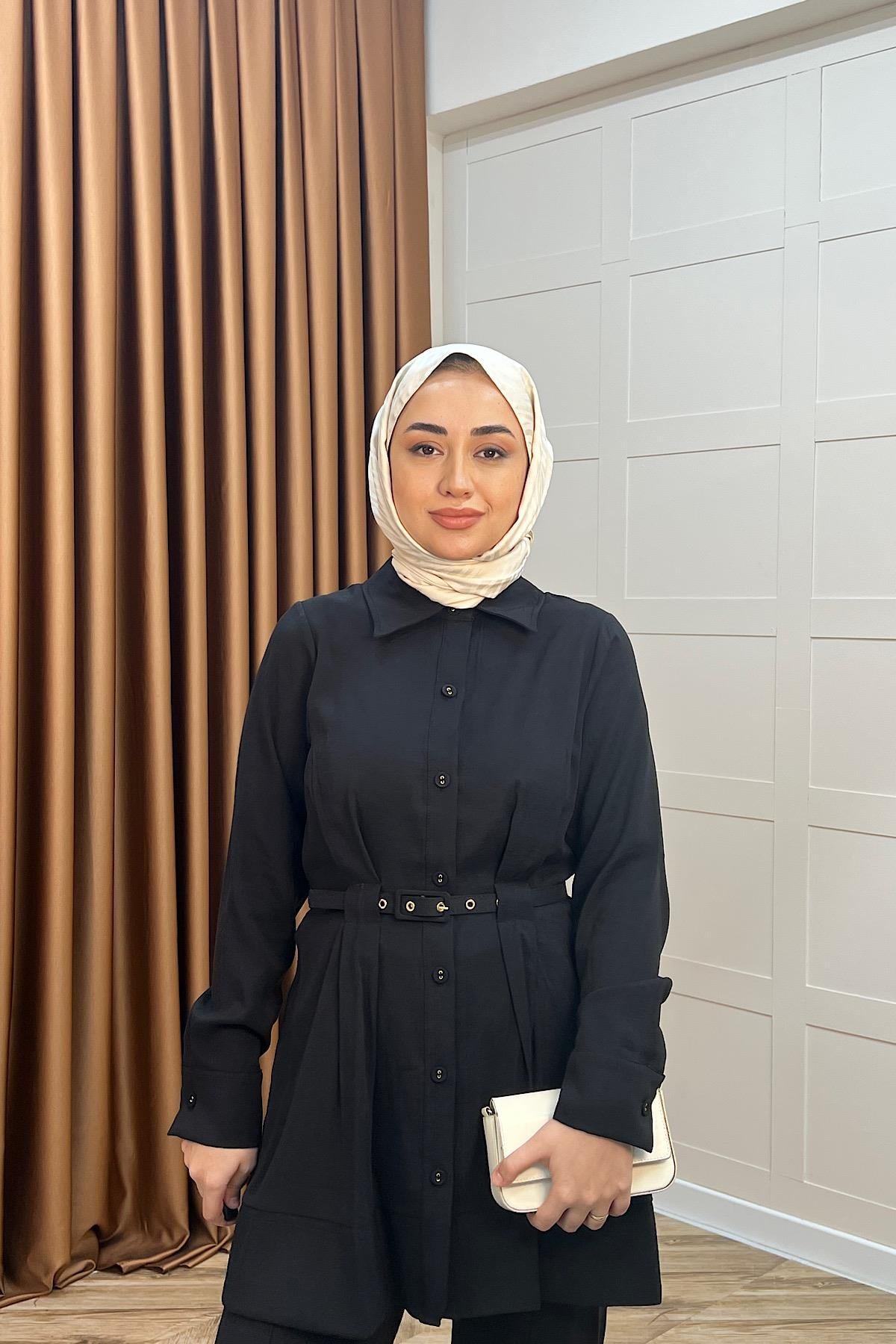Tuana Belden Kemerli İkili Takım Siyah