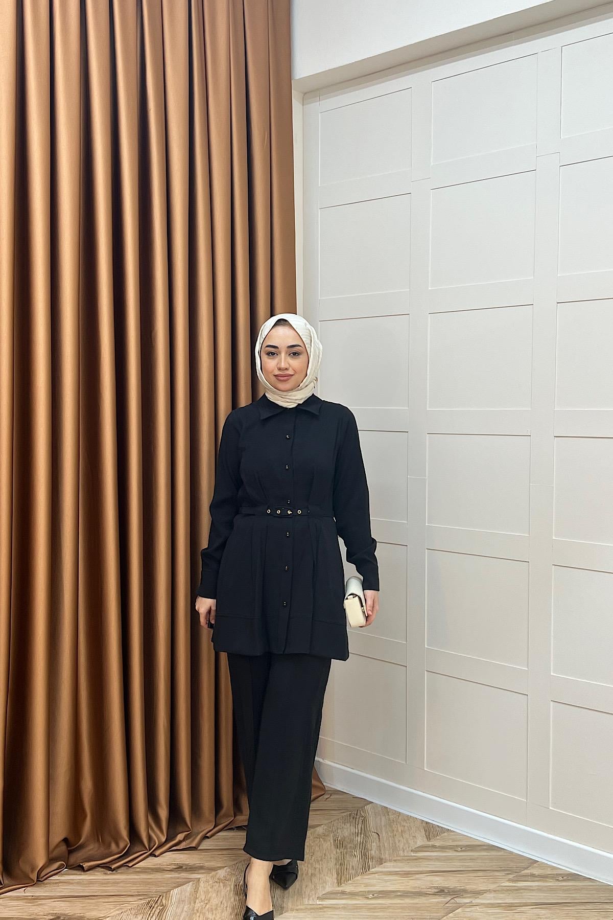 Tuana Belden Kemerli İkili Takım Siyah