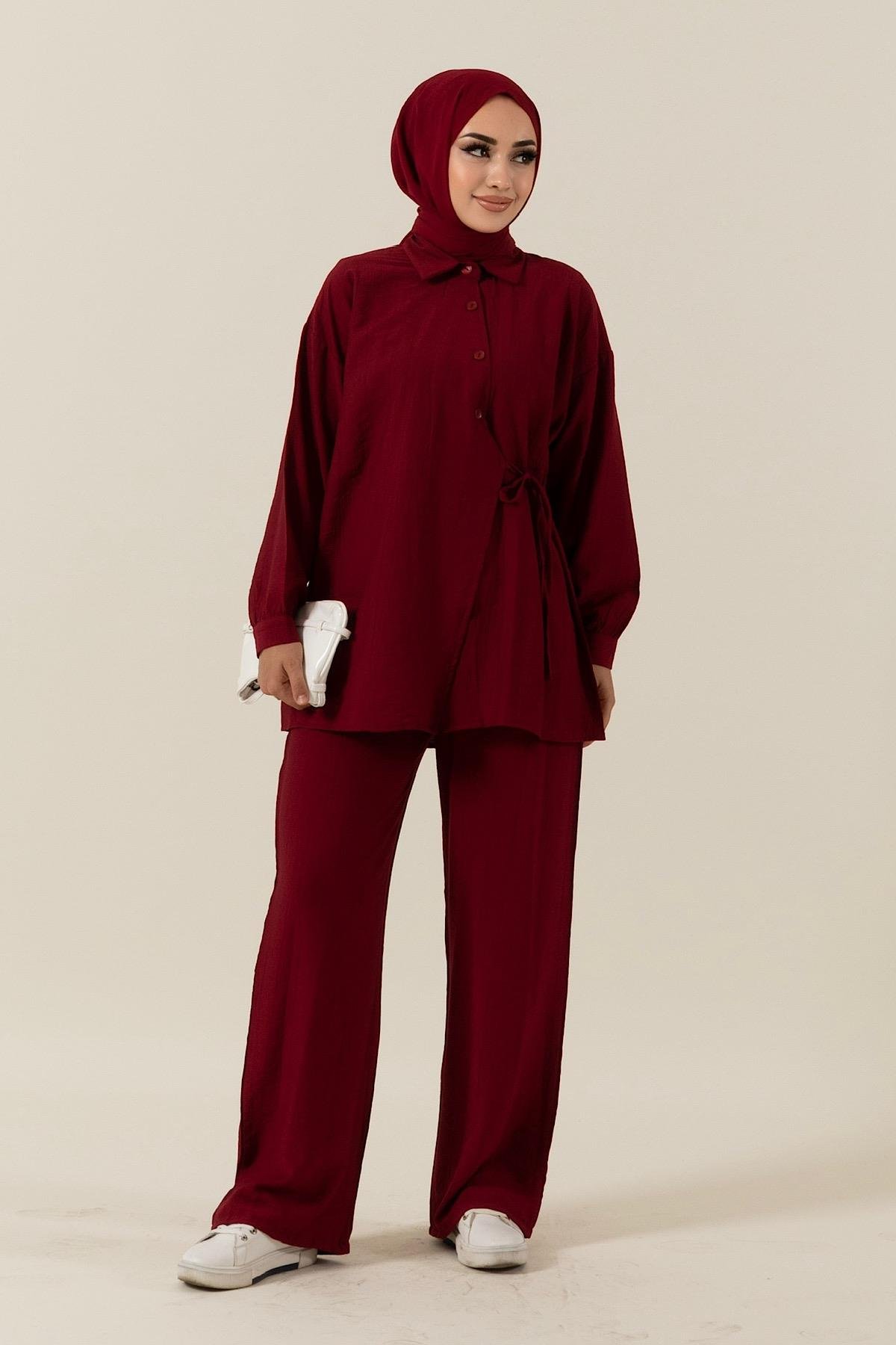 Tuana Yandan Bağlamalı Takım Bordo