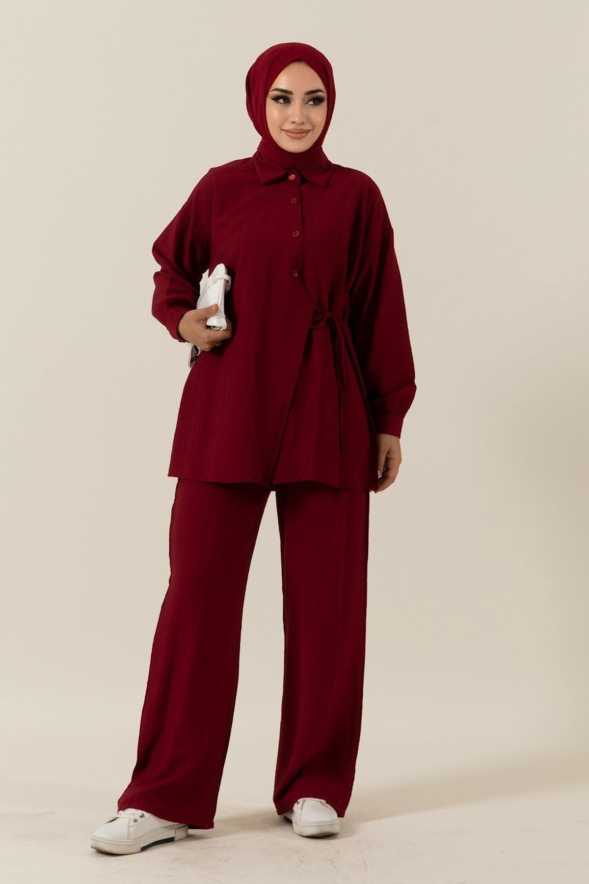 Tuana Yandan Bağlamalı Takım Bordo