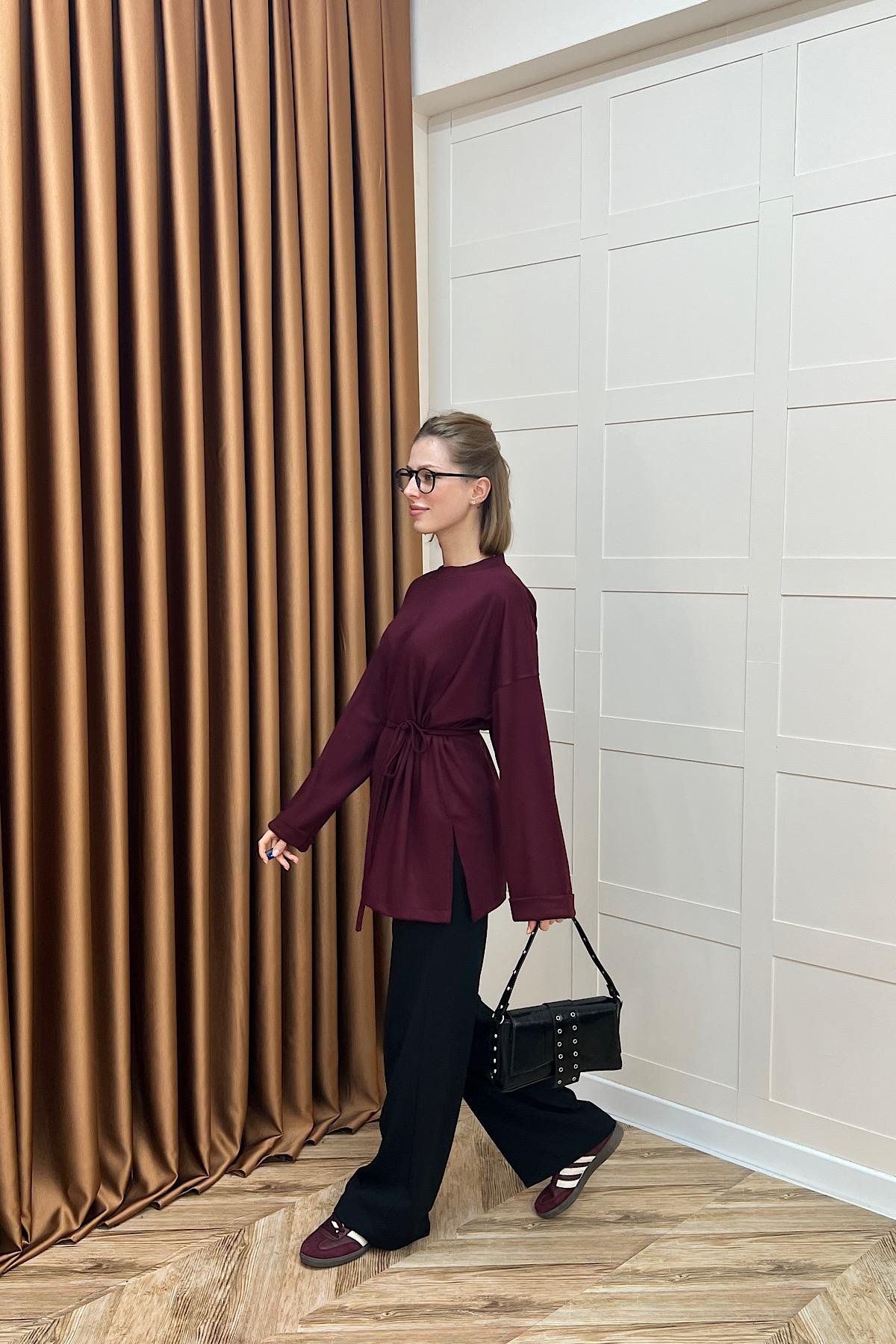 Türev Duble Kol Tunik Bordo