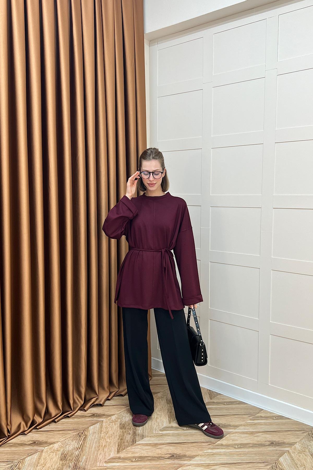 Türev Duble Kol Tunik Bordo