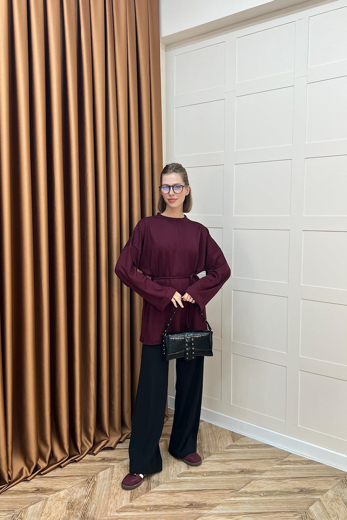 Türev Duble Kol Tunik Bordo