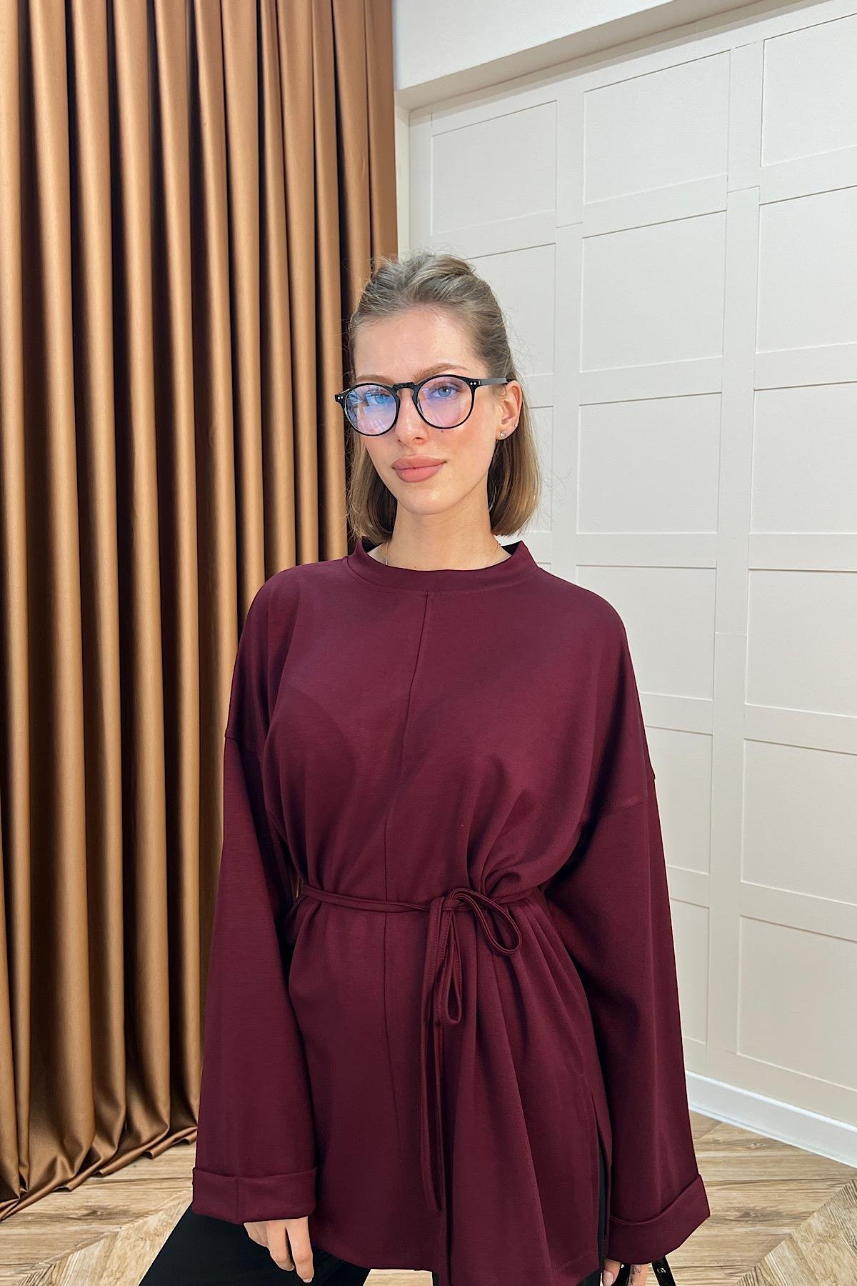 Türev Duble Kol Tunik Bordo