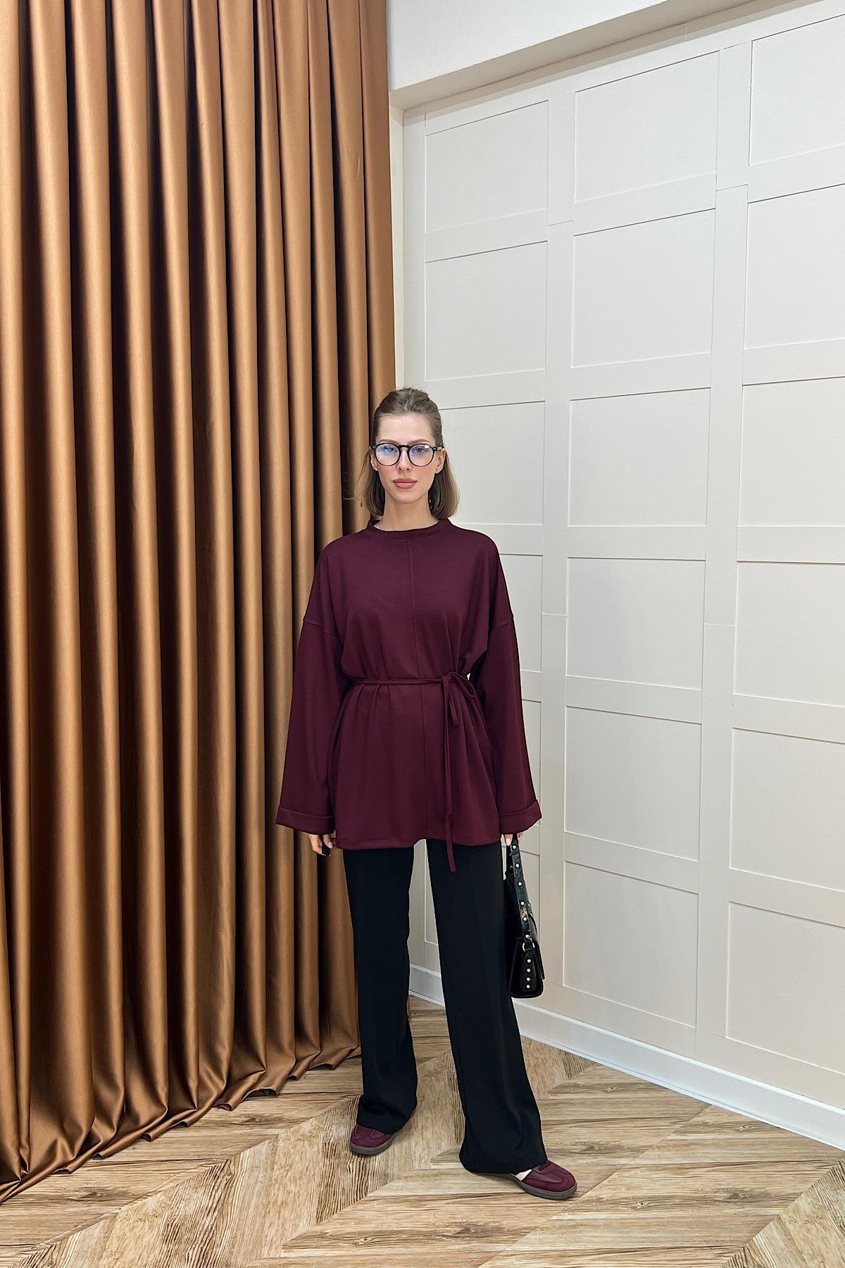 Türev Duble Kol Tunik Bordo