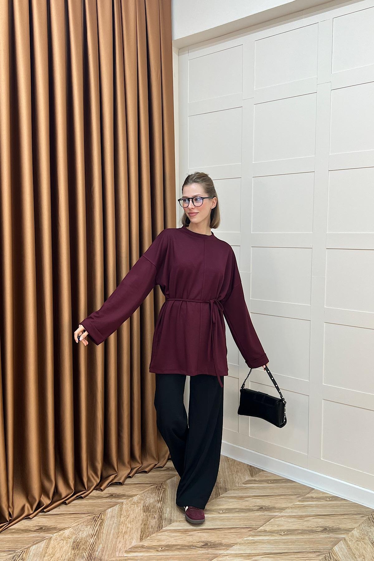 Türev Duble Kol Tunik Bordo