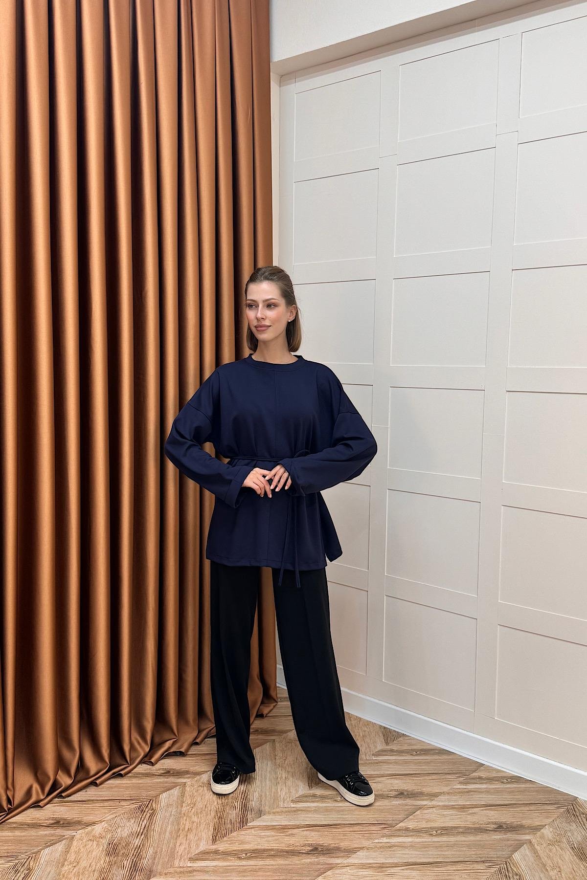 Türev Duble Kol Tunik Lacivert