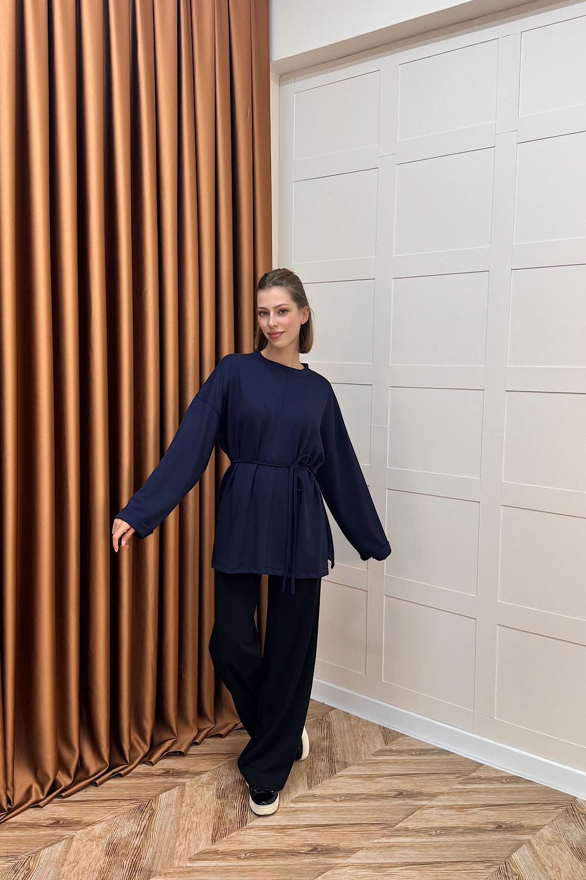 Türev Duble Kol Tunik Lacivert