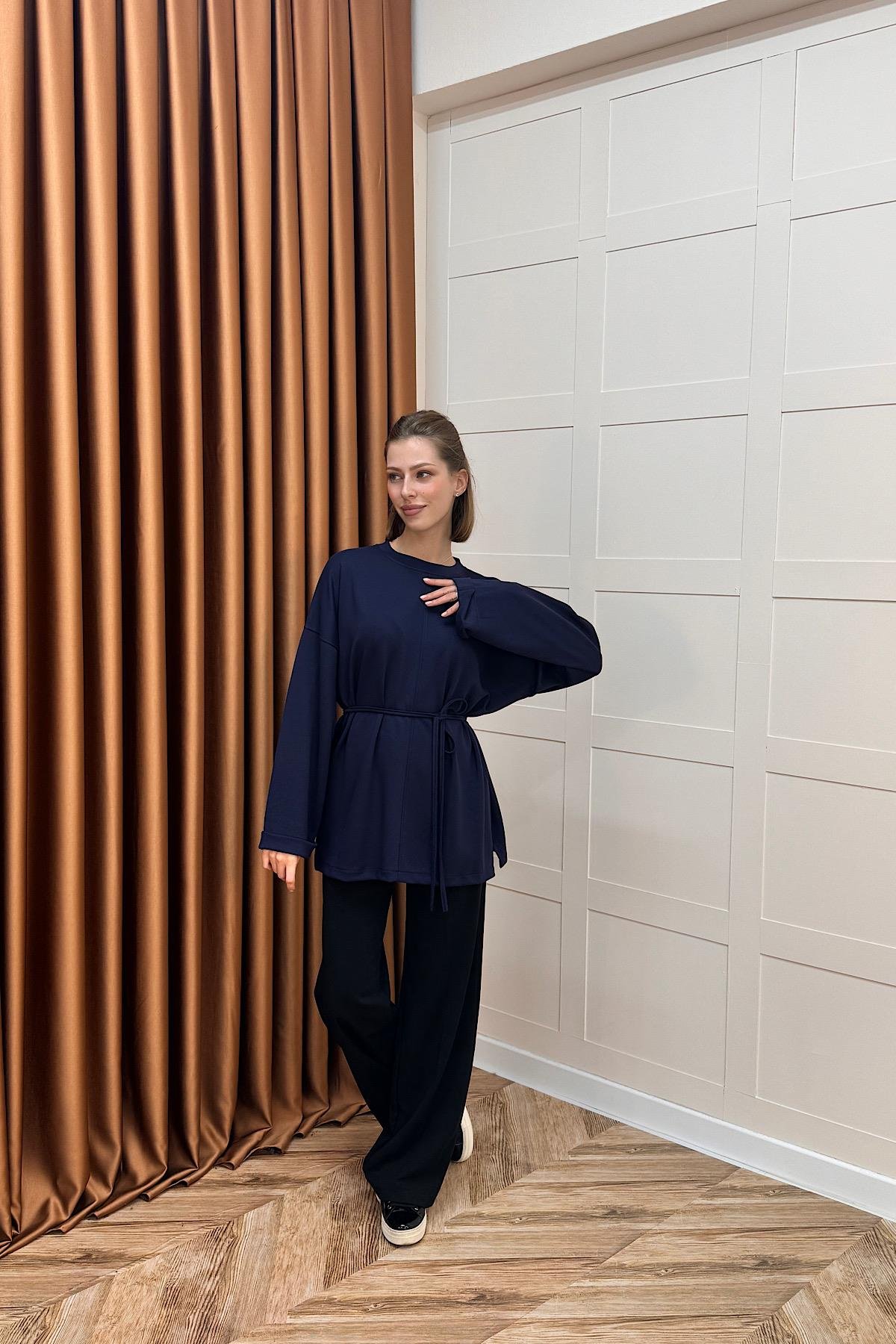 Türev Duble Kol Tunik Lacivert