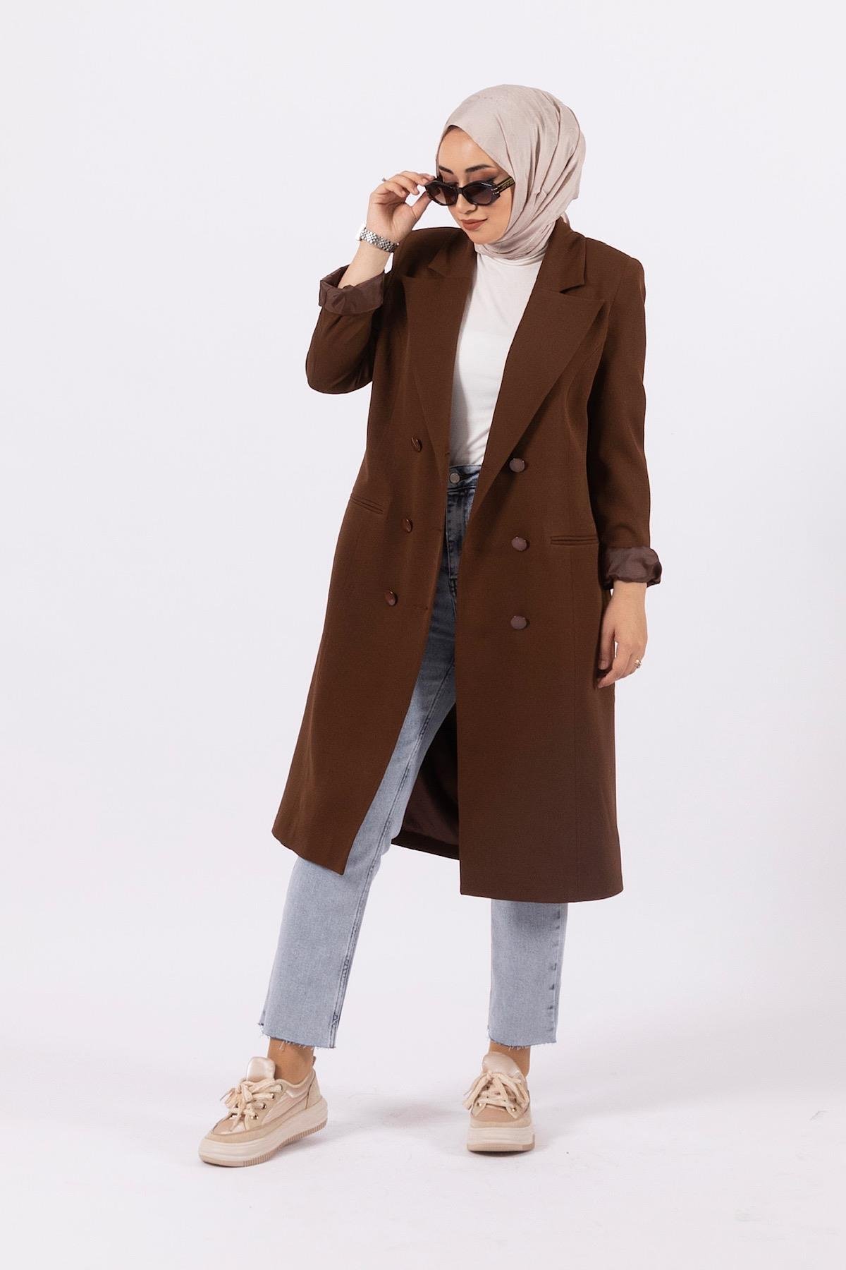 Uzun Blazer Ceket Kahverengi