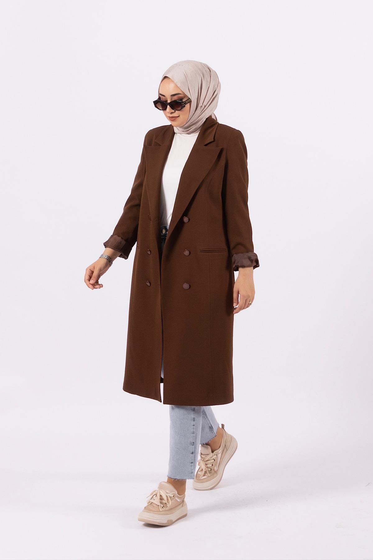 Uzun Blazer Ceket Kahverengi