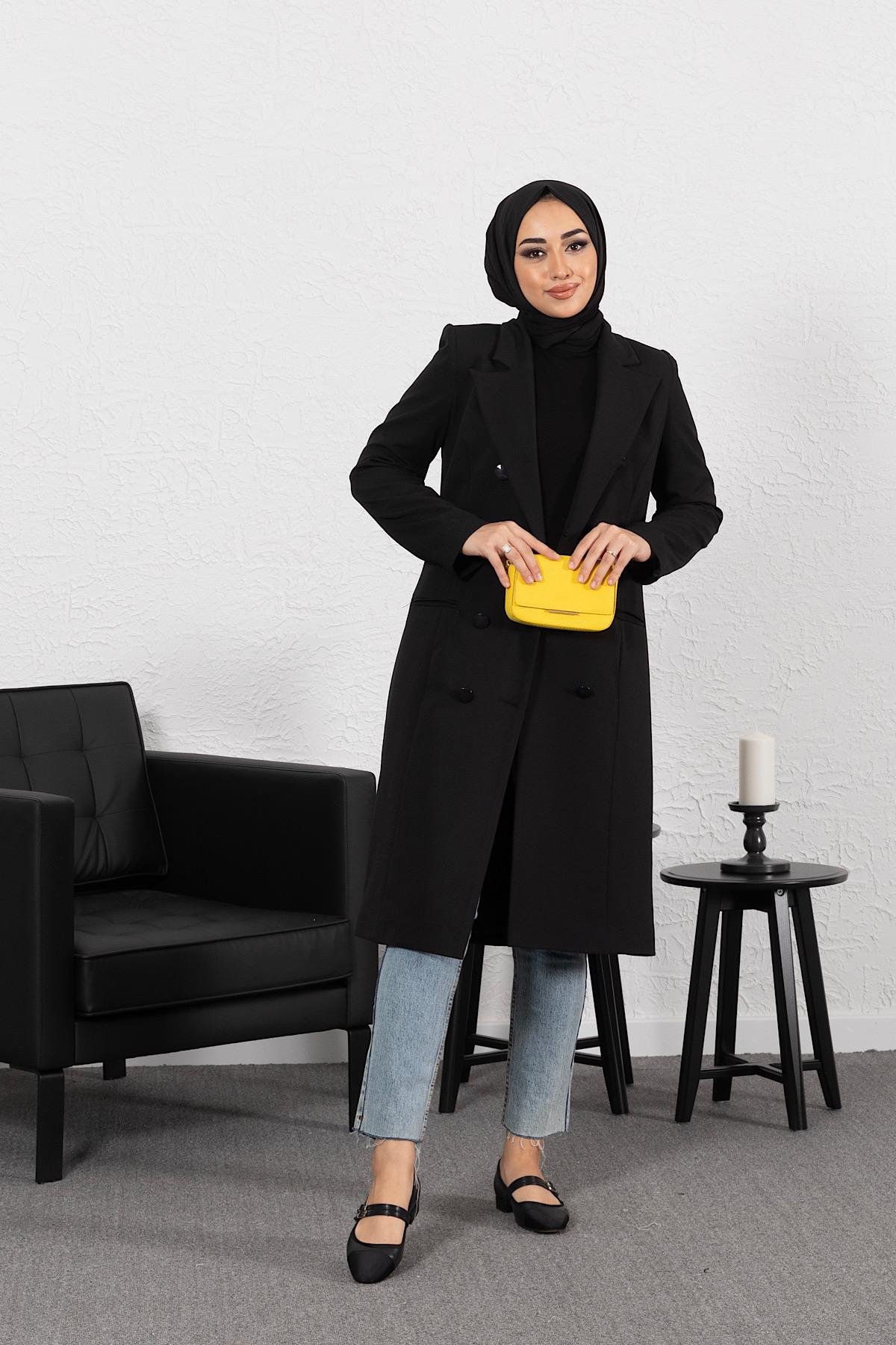 Uzun Blazer Ceket Siyah