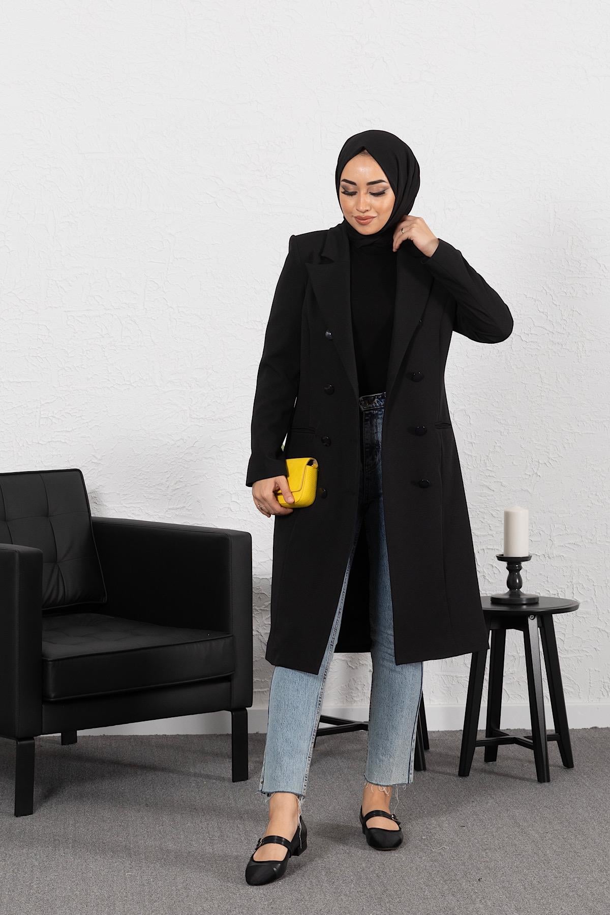 Uzun Blazer Ceket Siyah