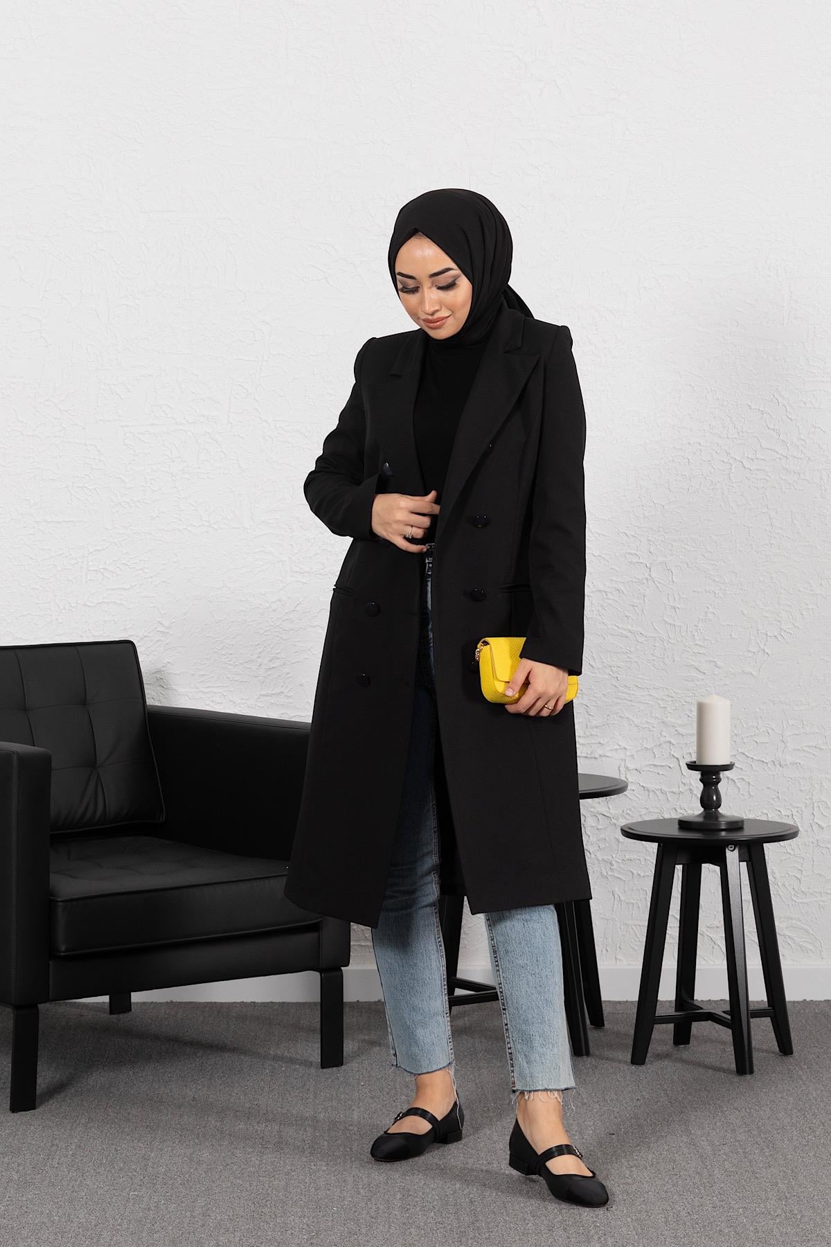 Uzun Blazer Ceket Siyah