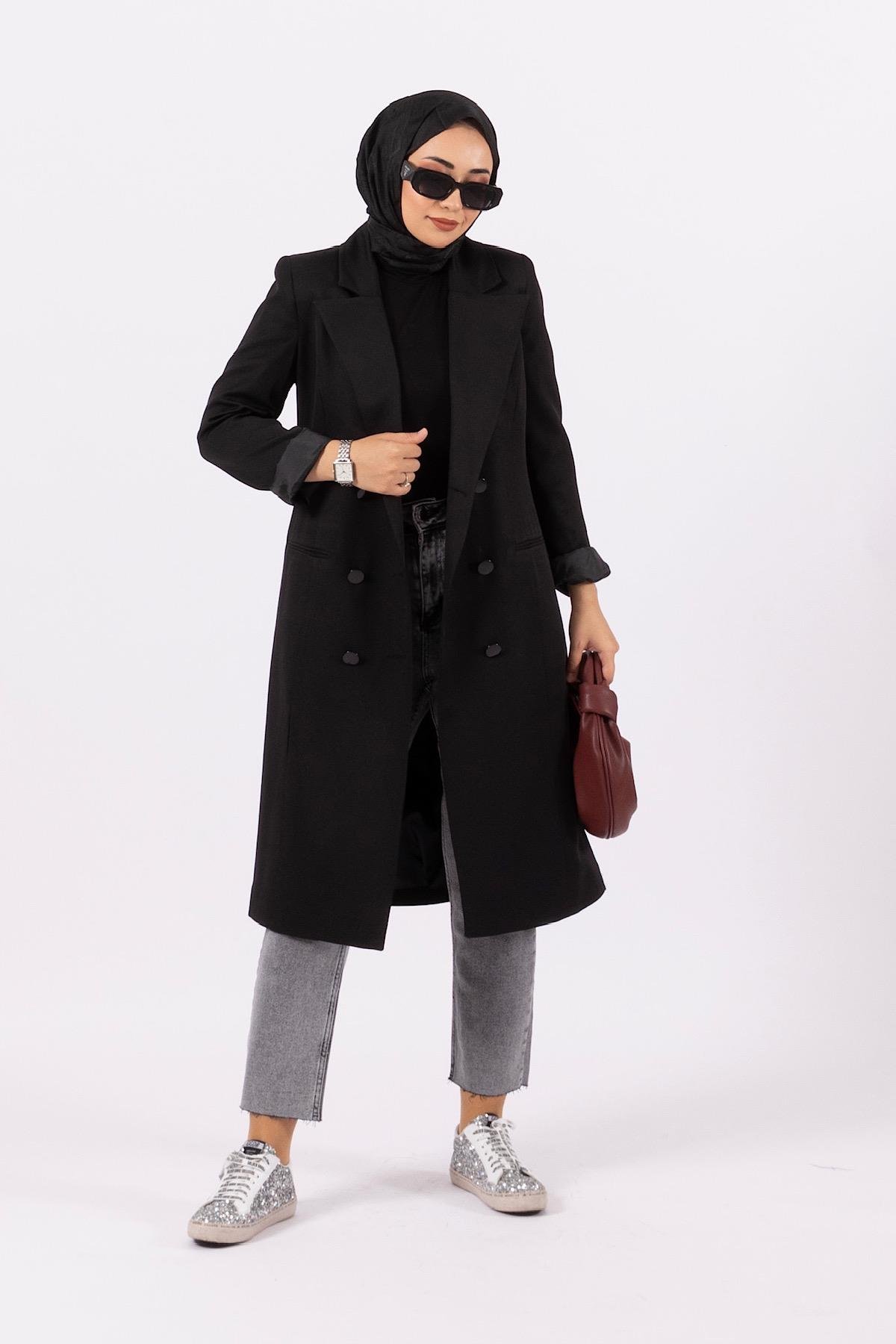 Uzun Blazer Ceket Siyah