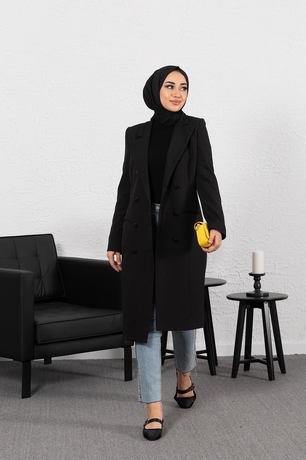 Uzun Blazer Ceket Siyah