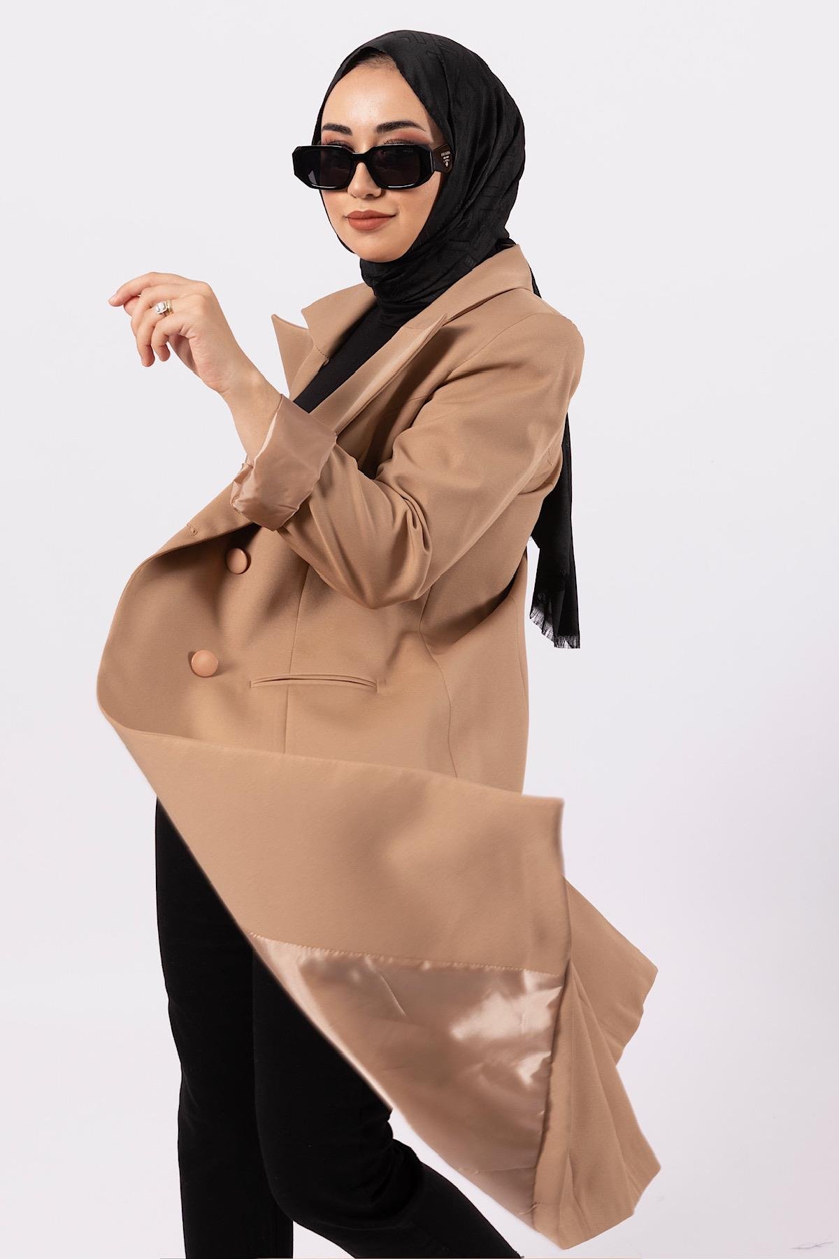 Uzun Blazer Ceket Vizon