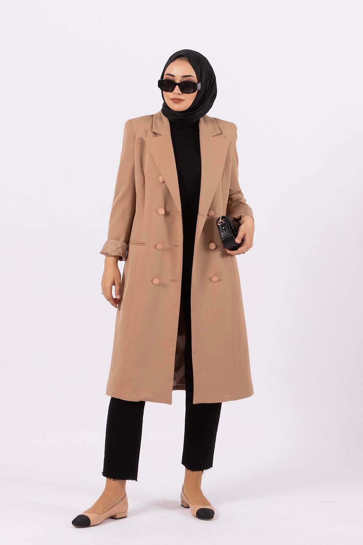 Uzun Blazer Ceket Vizon