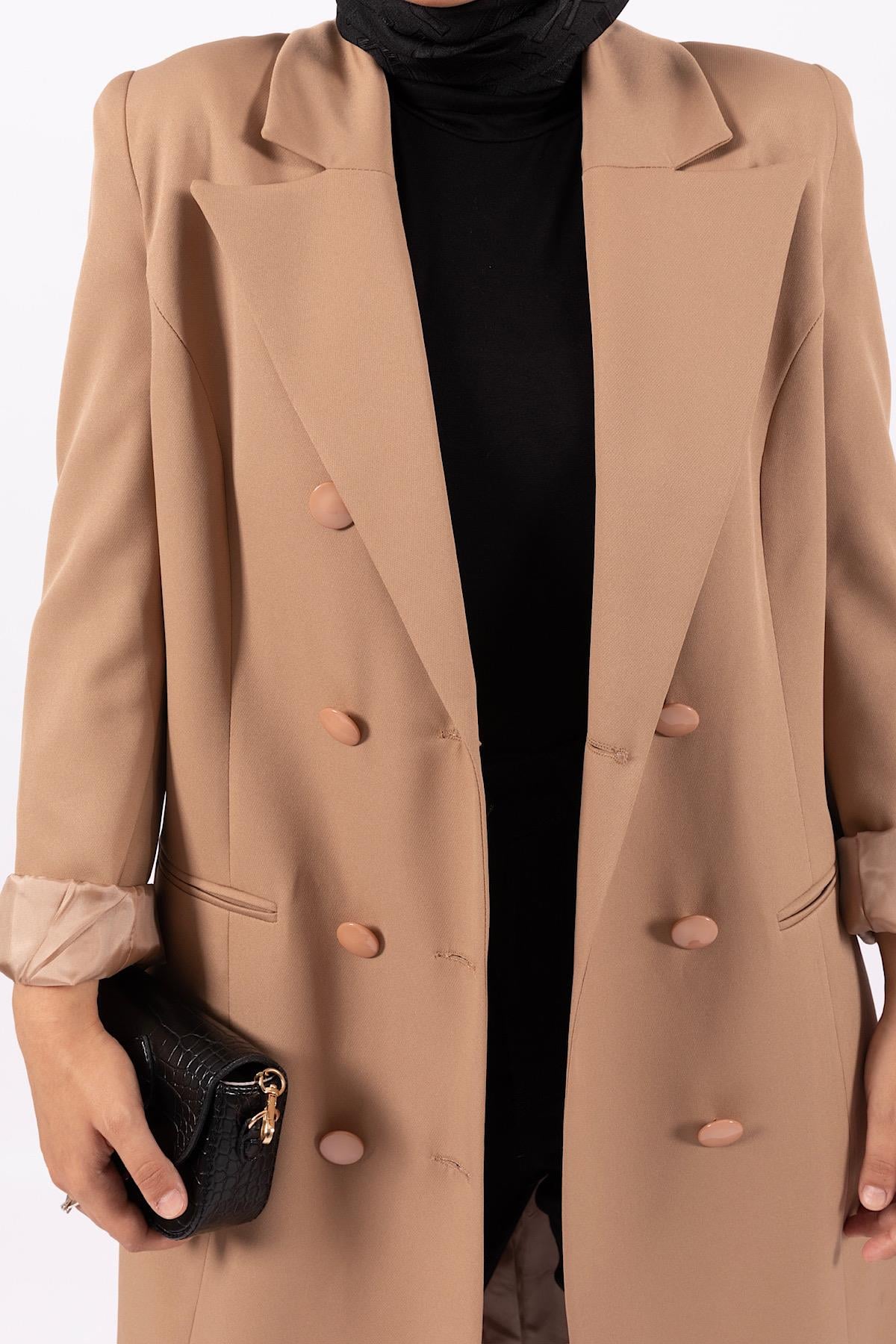 Uzun Blazer Ceket Vizon