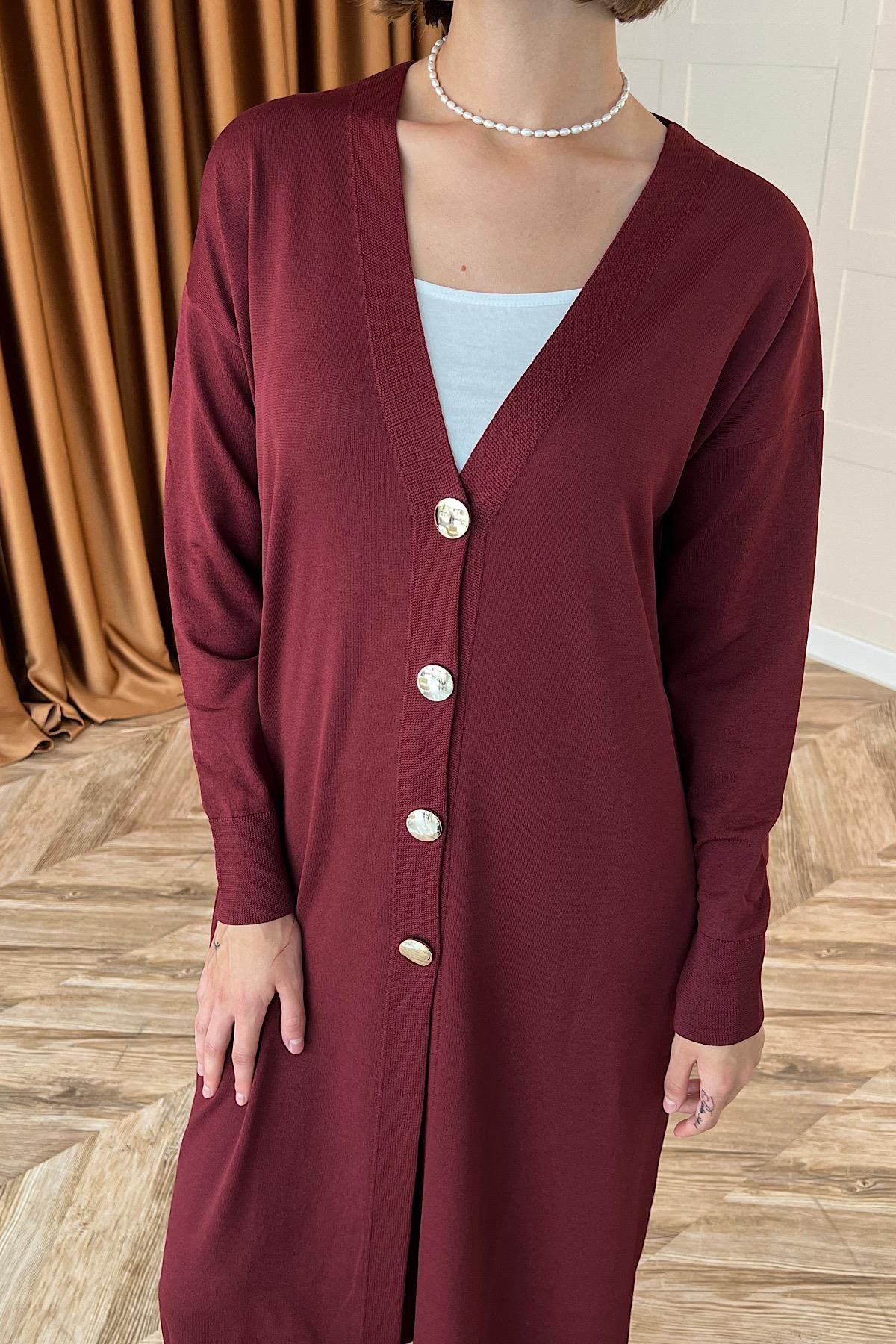 Uzun Triko Hırka Bordo