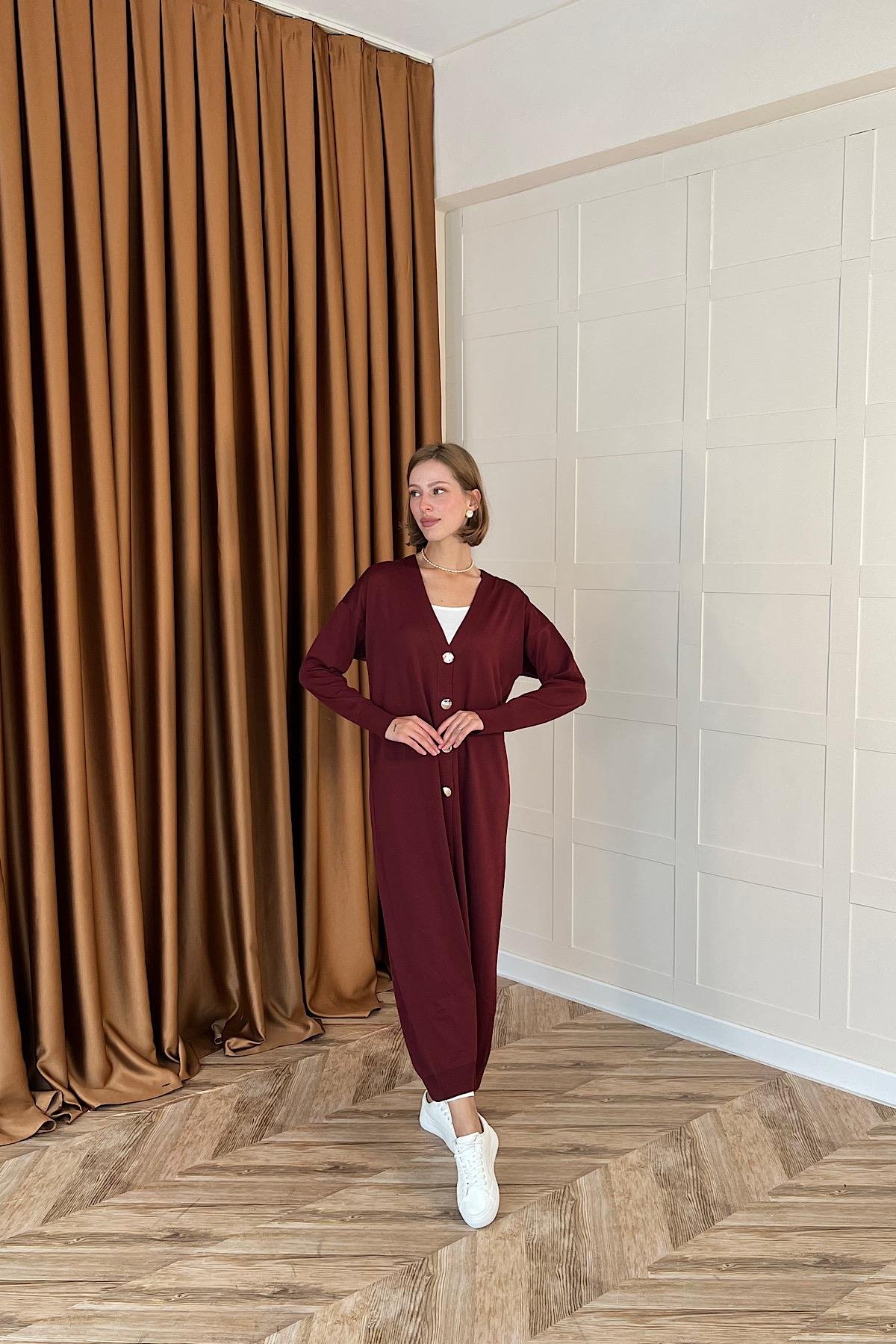 Uzun Triko Hırka Bordo