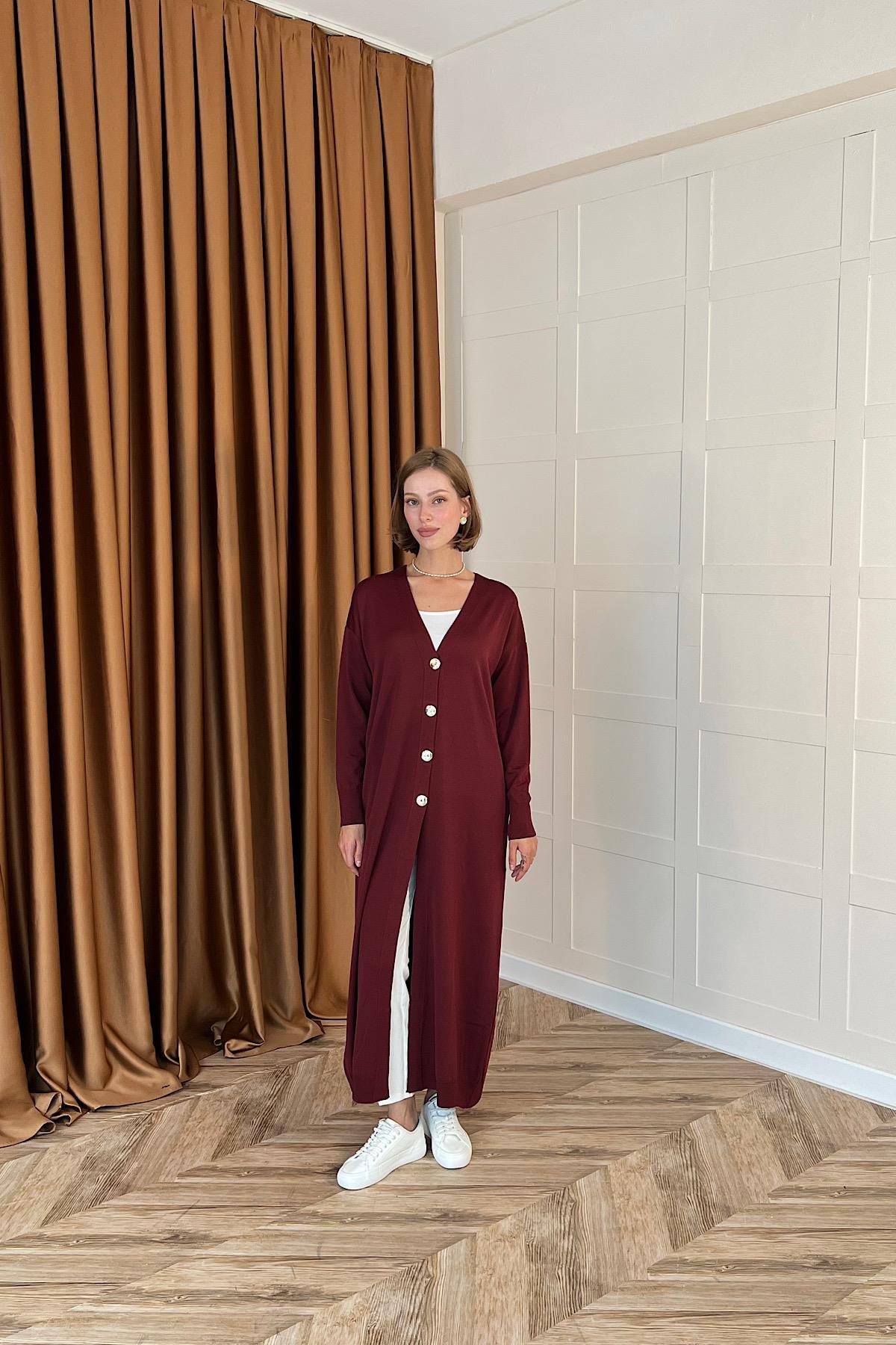 Uzun Triko Hırka Bordo