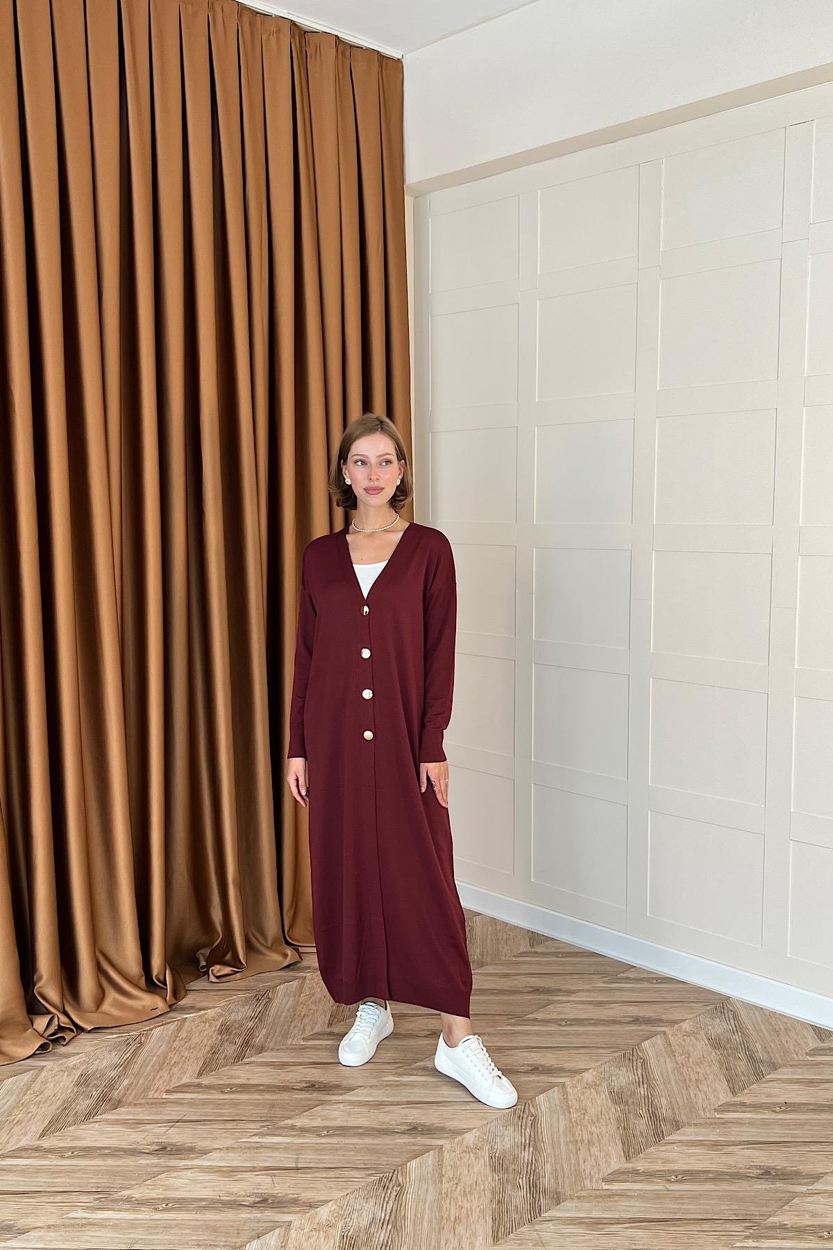 Uzun Triko Hırka Bordo