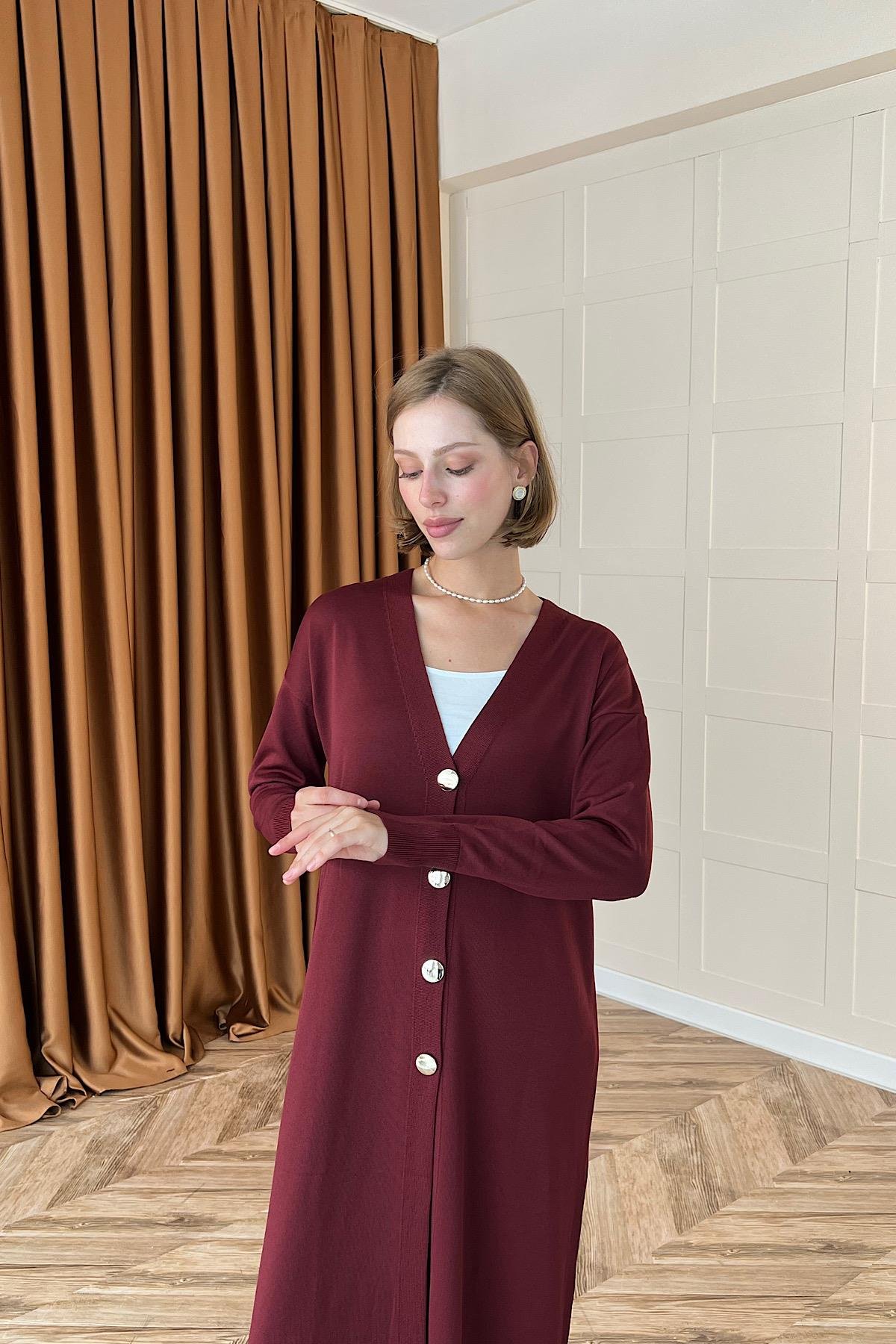 Uzun Triko Hırka Bordo